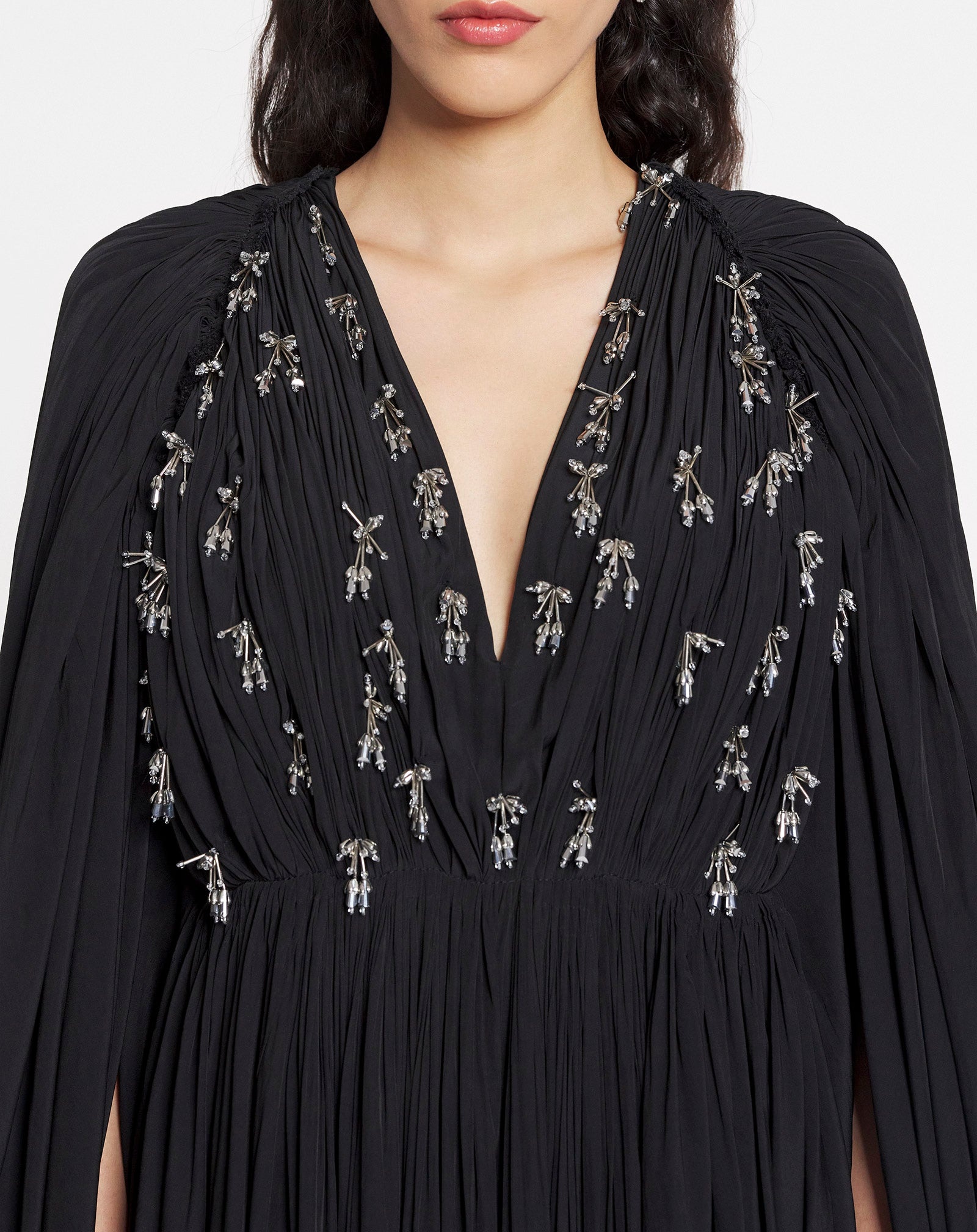 LONG DRAPED DRESS WITH EMBROIDERY - 5