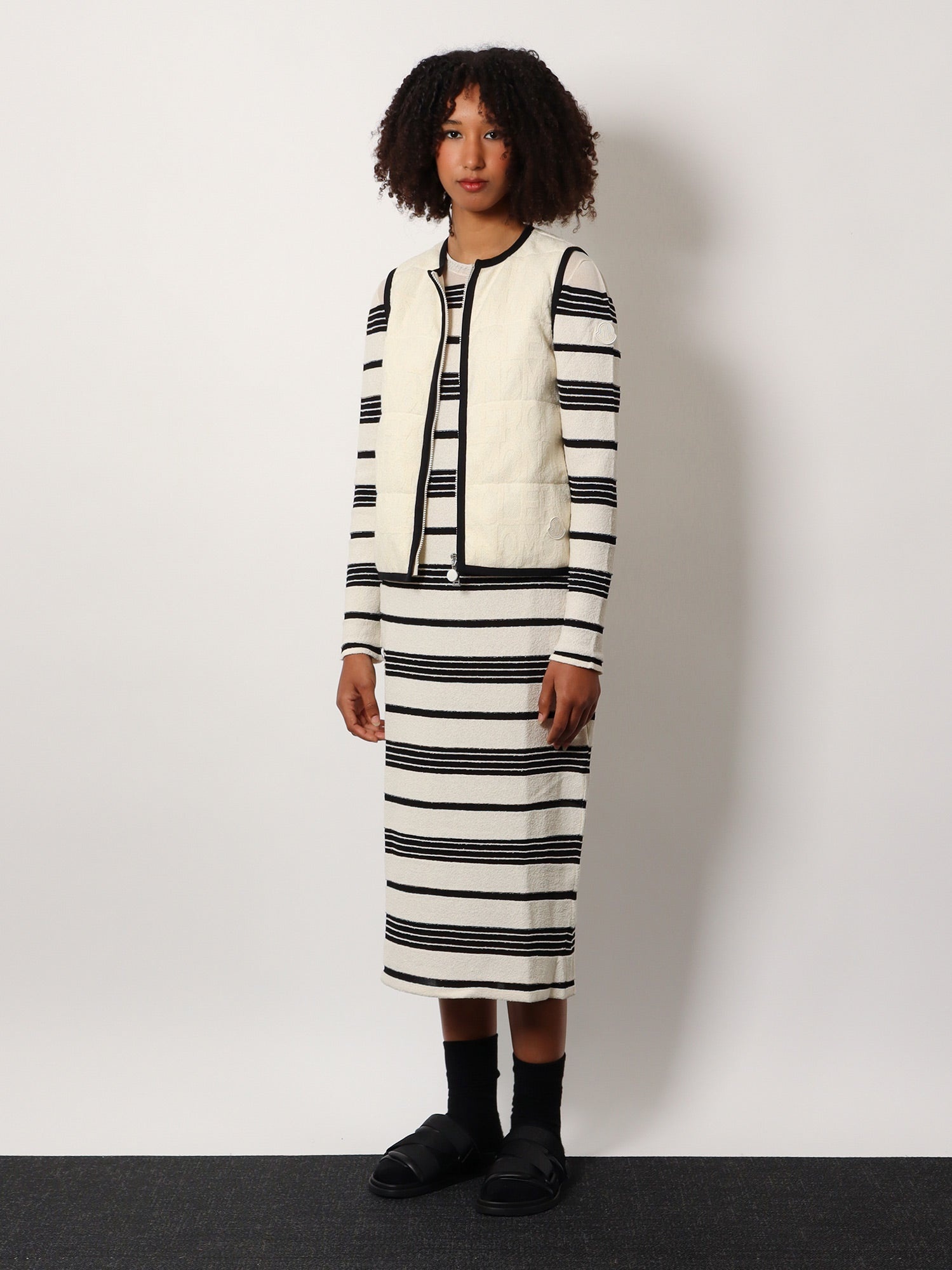 MONCLER Striped cotton blend dress モンクレール レディース Moncler Moncler Striped Cotton Blend Dress