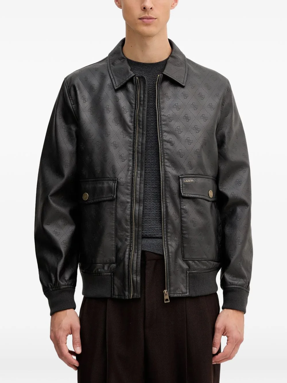 Monogram faux-leather bomber jacket - 1