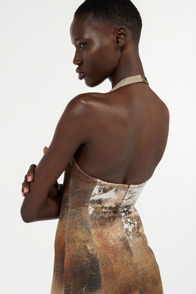 Beige Mermaid Dress With Marble Print 6