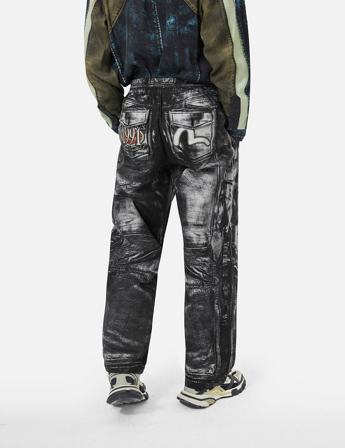Multi-replicate Print Wide-leg Biker Pants - 5