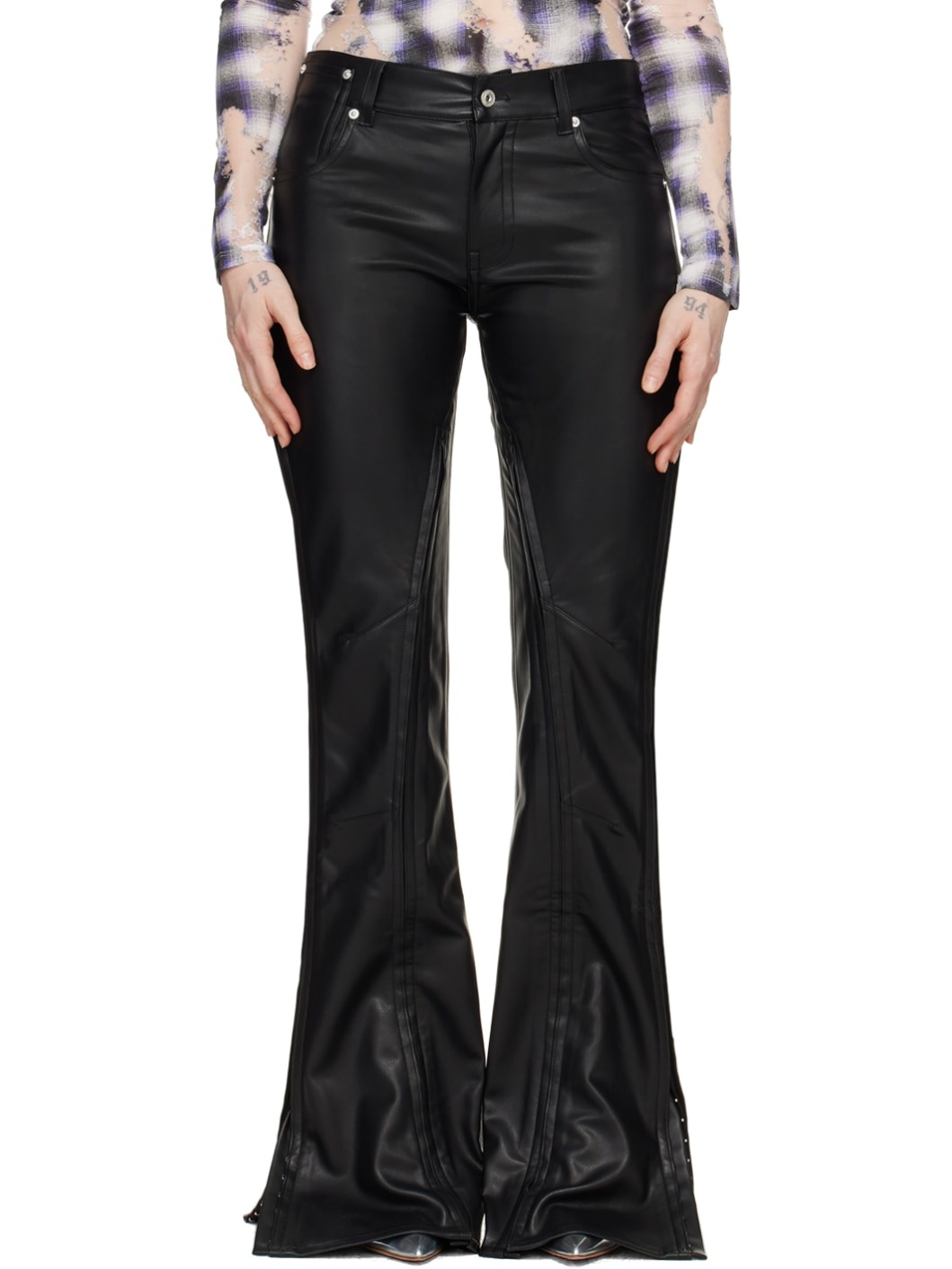 Black Hook-Eye Faux-Leather Pants - 1