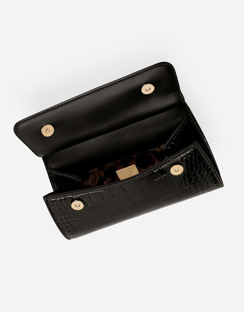 Small double-face Sicily bag in crocodile-print calfskin and leopard-print polished calfskin 5