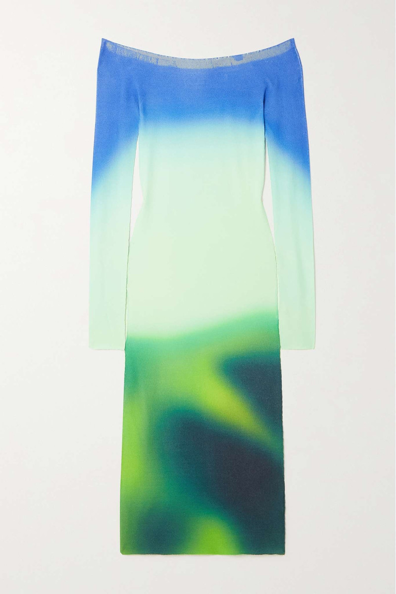 Off-the-shoulder printed stretch-knit midi dress 1