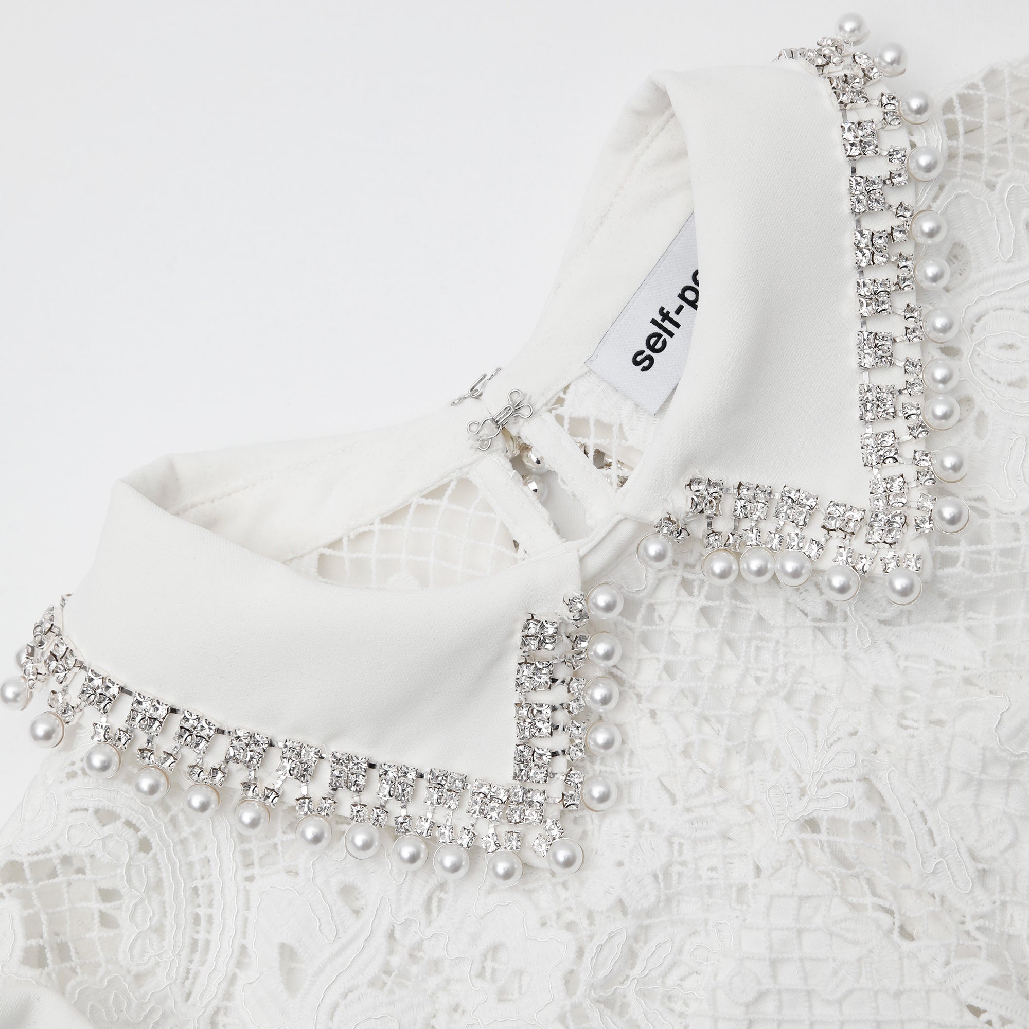 White Lace Diamante Collar Top - 5