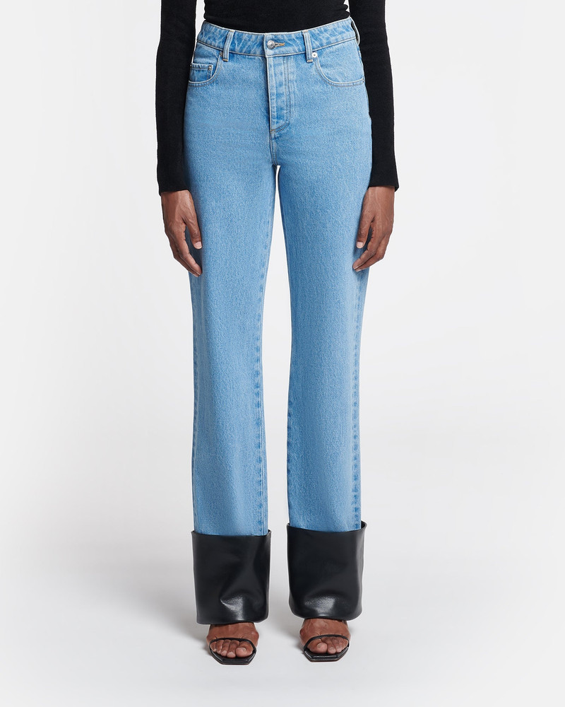 Leather-Trimmed Straight-Leg Jeans 4