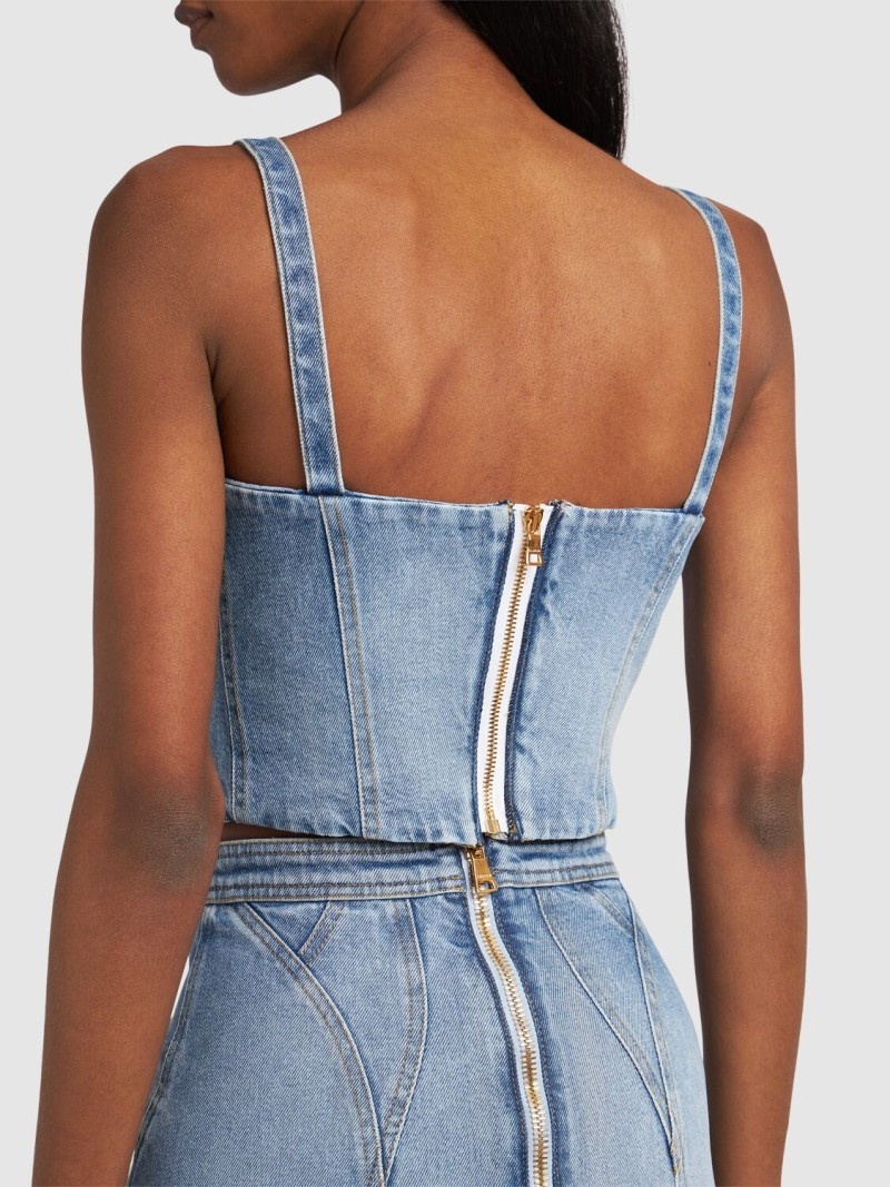 Stretch cotton denim corset top - 3