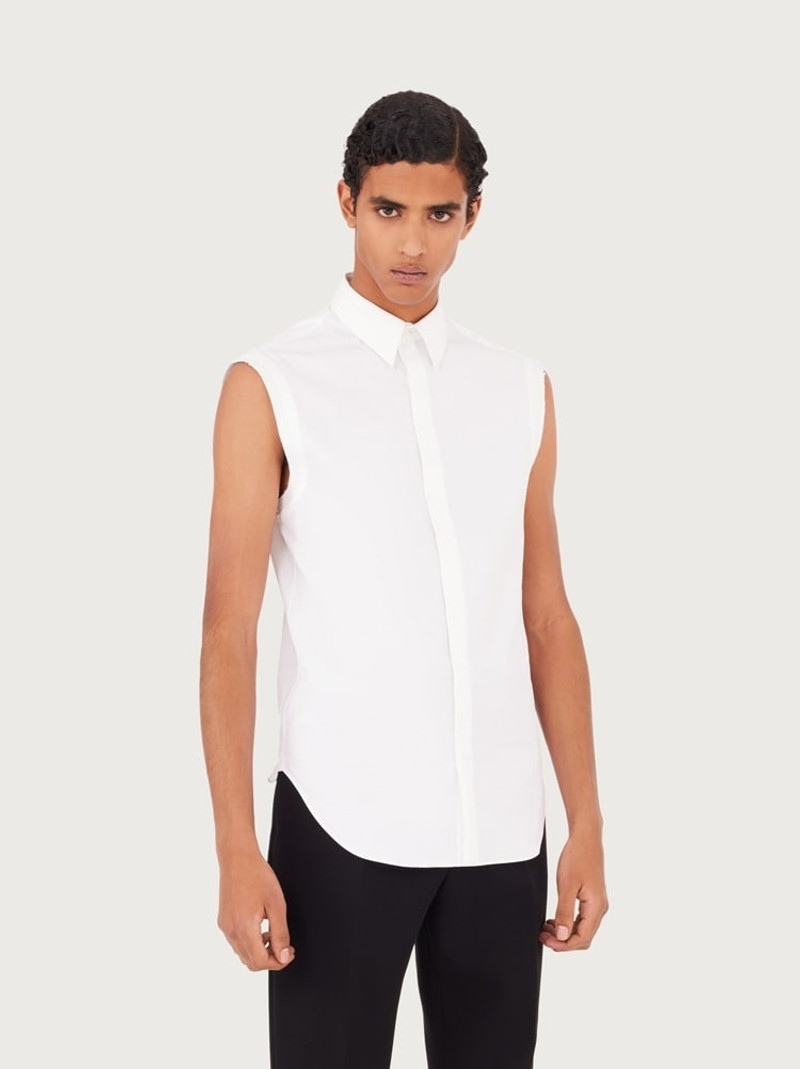 FERRAGAMO RAW CUT SLEEVELESS TUXEDO SHIRT outlook