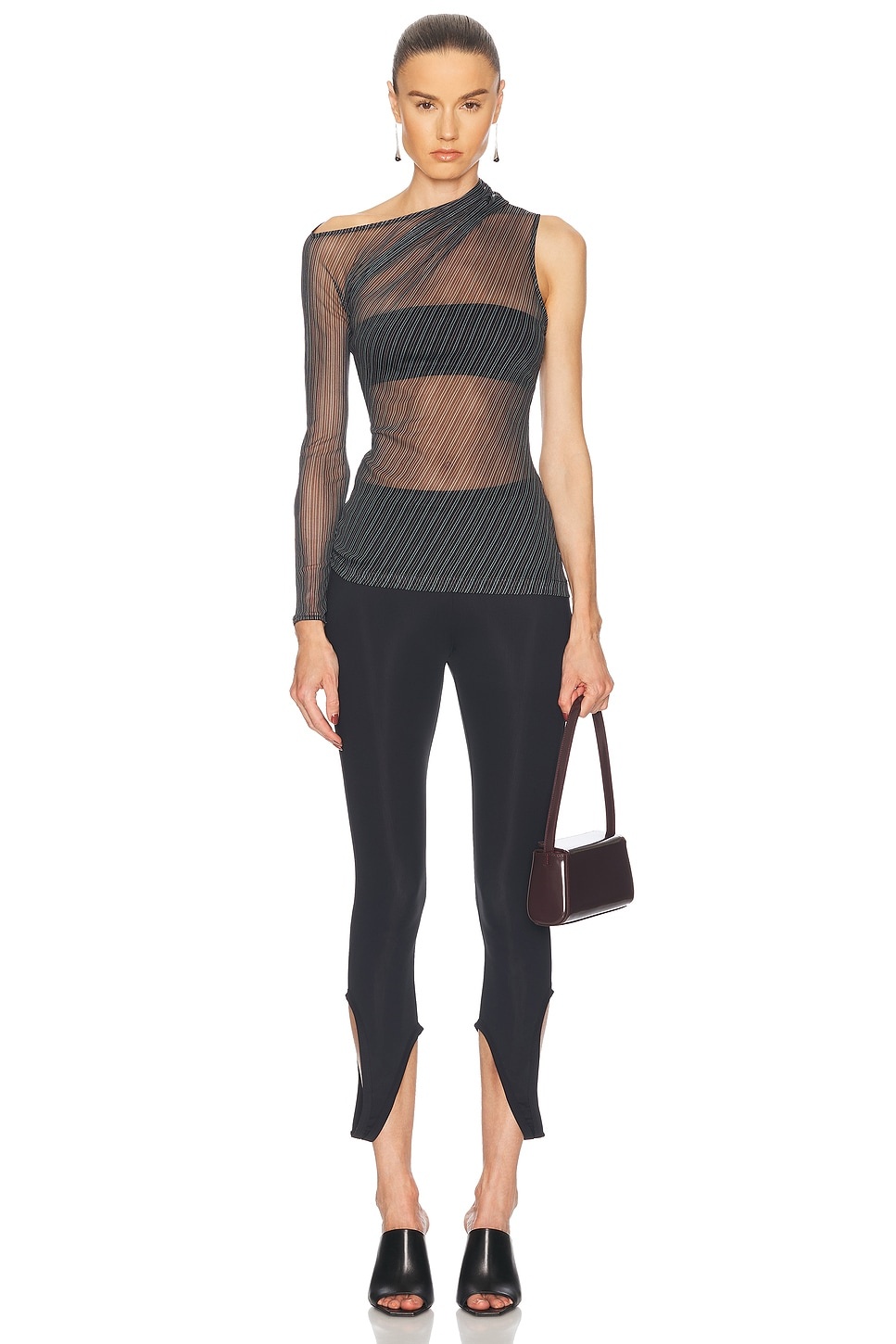 One Shoulder Striped Mesh Top - 5