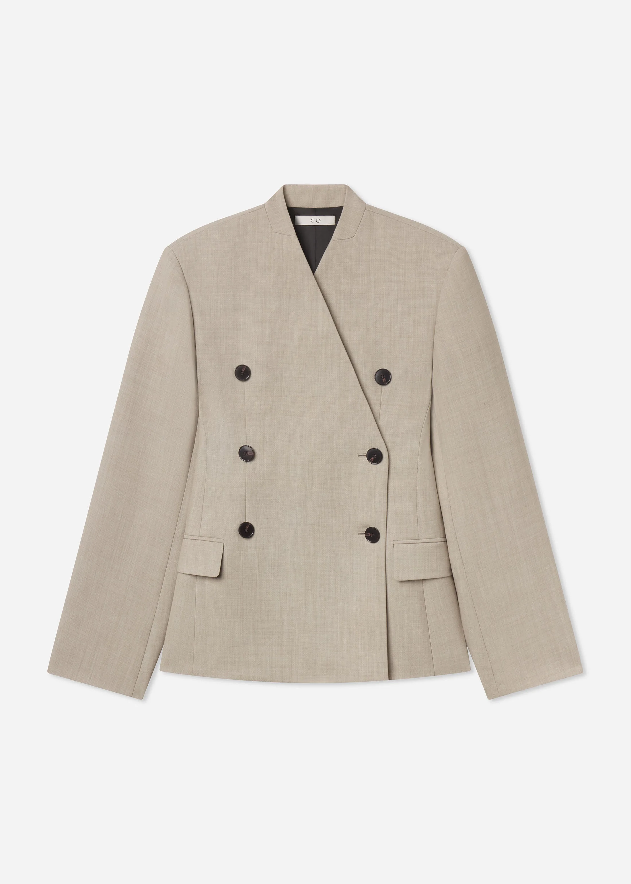 Double Breasted Collarless Blazer in Virgin Wool - 1