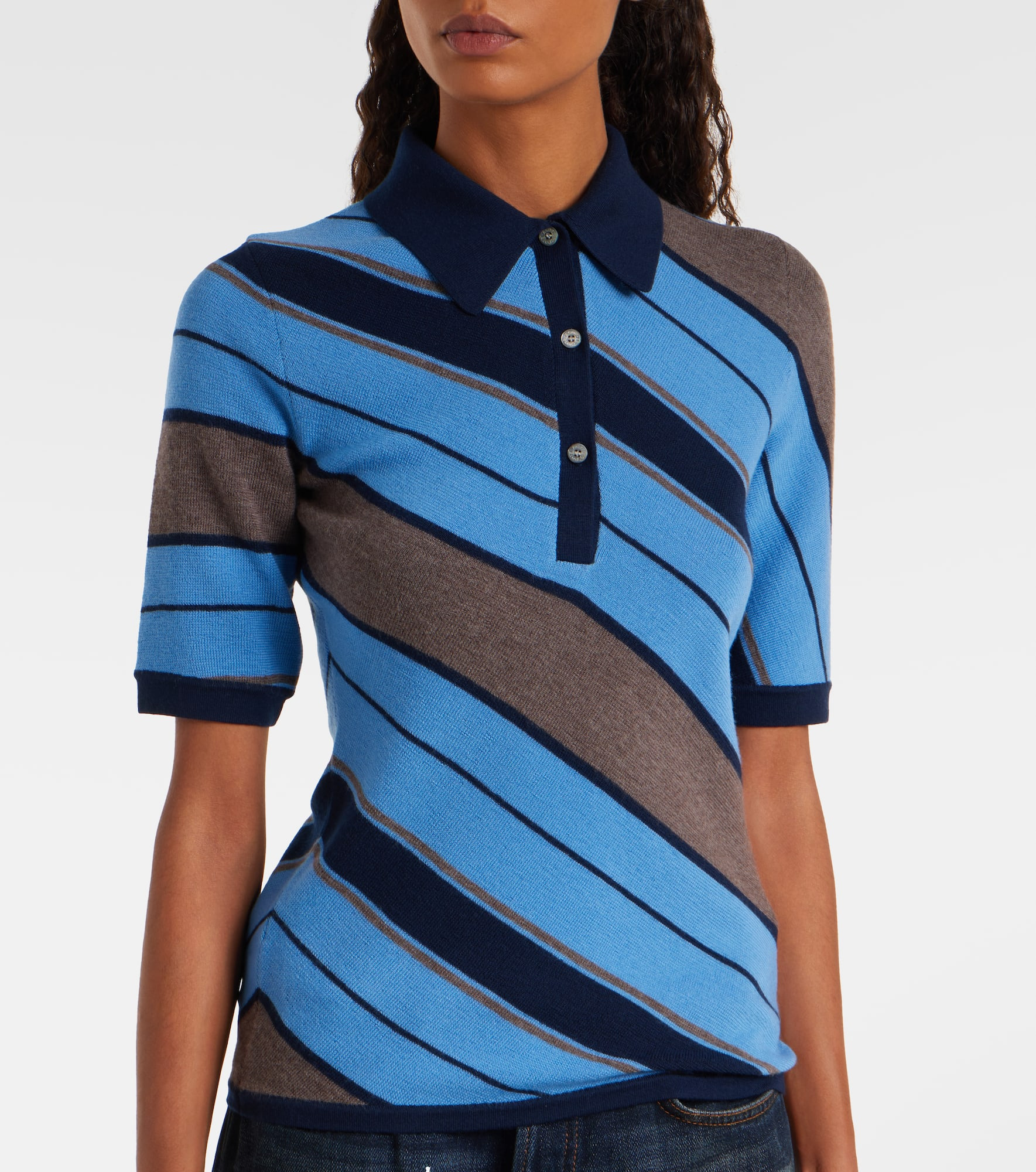 Ribbed-knit striped wool polo shirt - 5