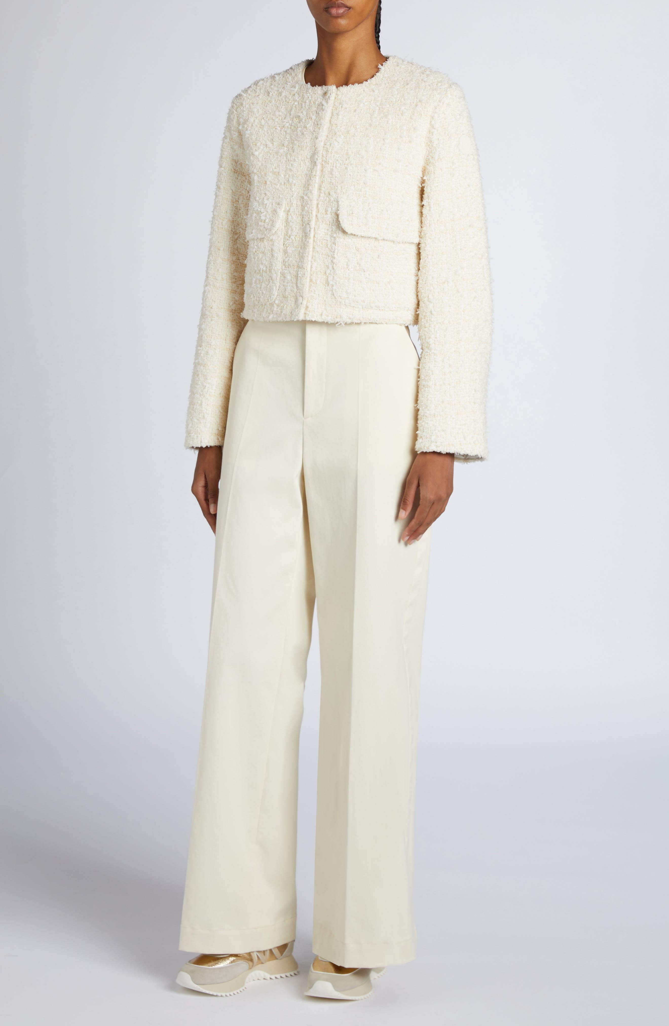 Moncler Dauphin Mixed Media Crop Jacket in Panna at Nordstrom - 2
