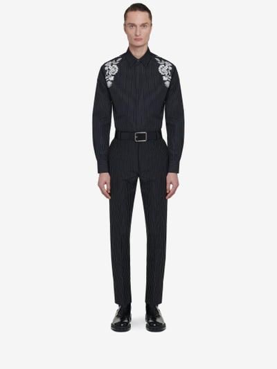 Alexander McQueen Men's Embroidered Harness Shirt in Black/white/silver outlook