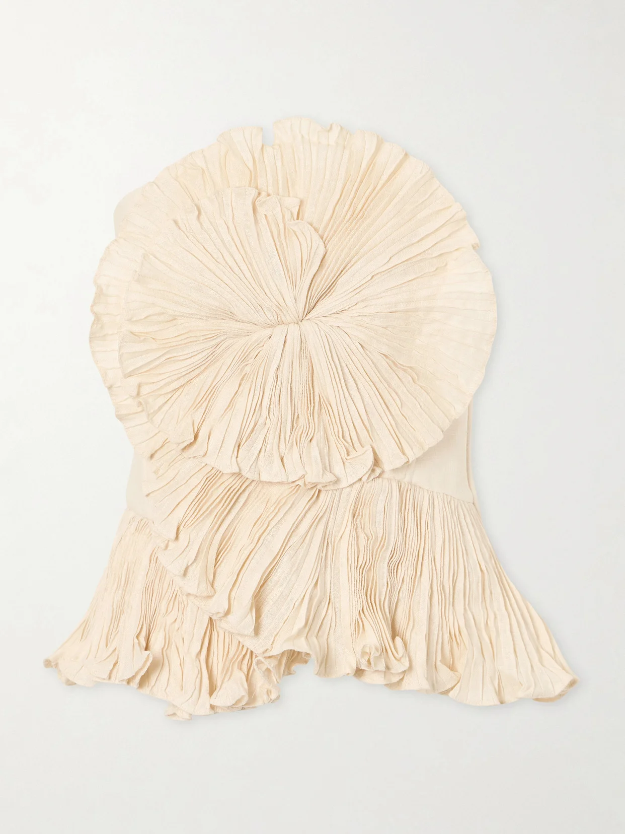 Imara Strapless Appliquéd Pleated Linen Top - 1