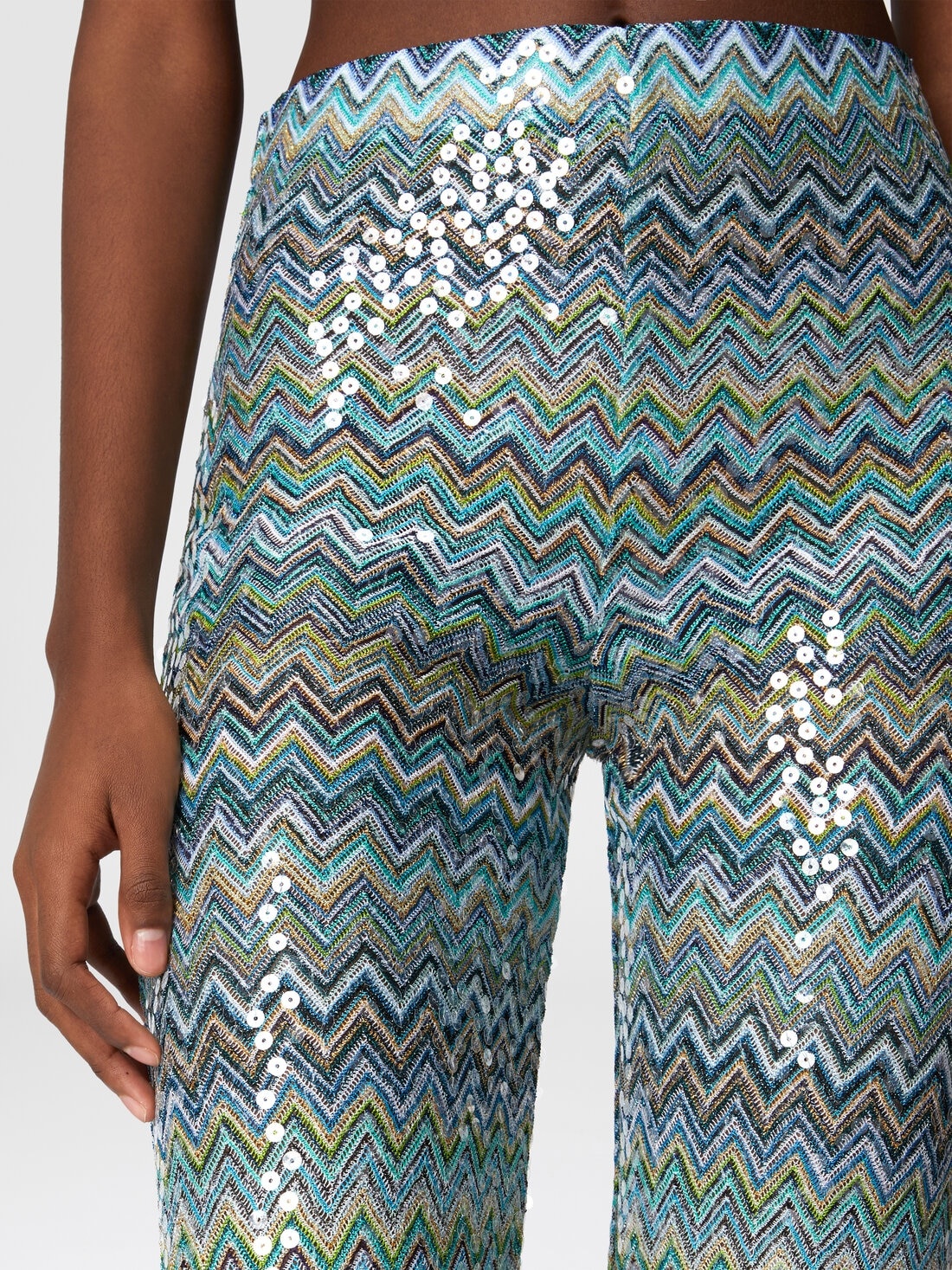 Flare trousers in zig zag lamé viscose with sequins and fringes - 5