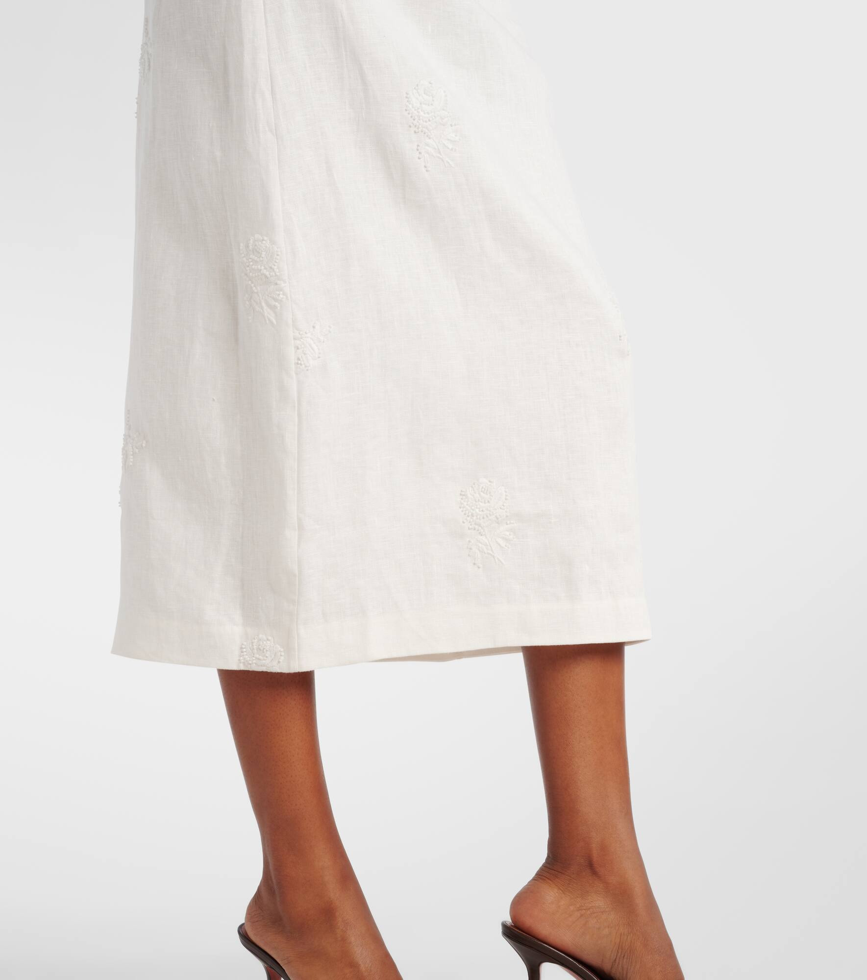 Alessandra embroidered linen midi skirt - 5