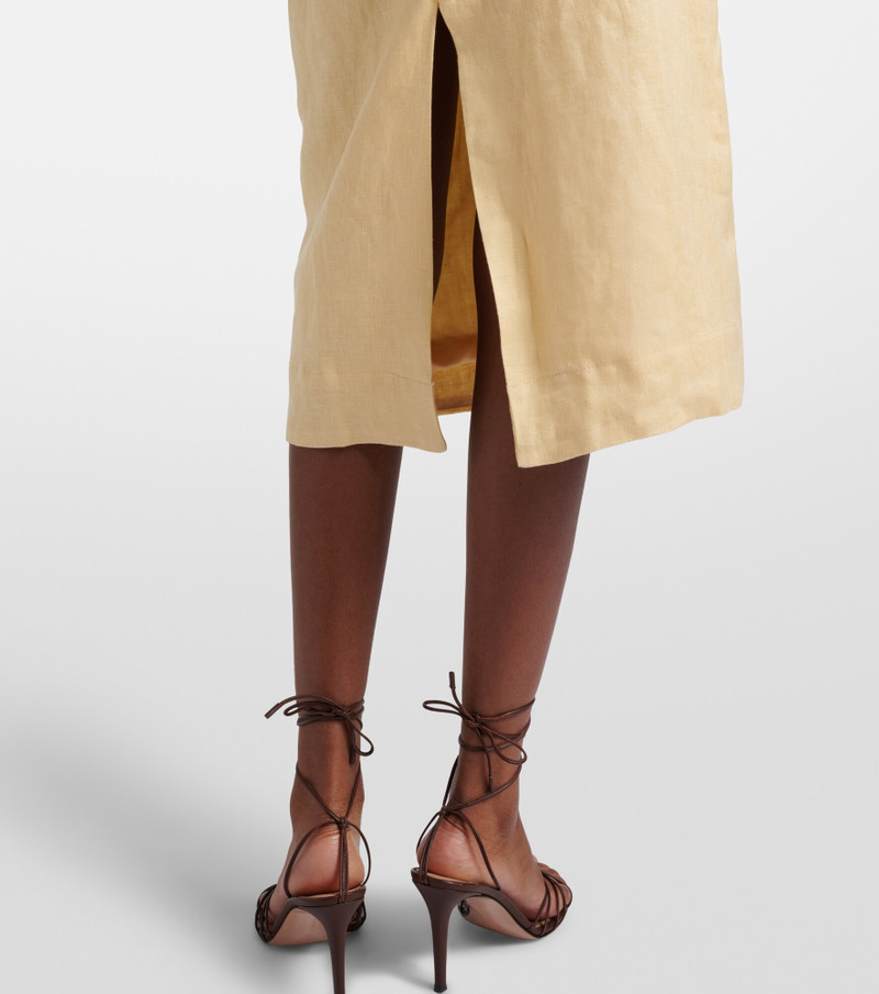 Foral-appliqué one-shoulder linen midi dress 5
