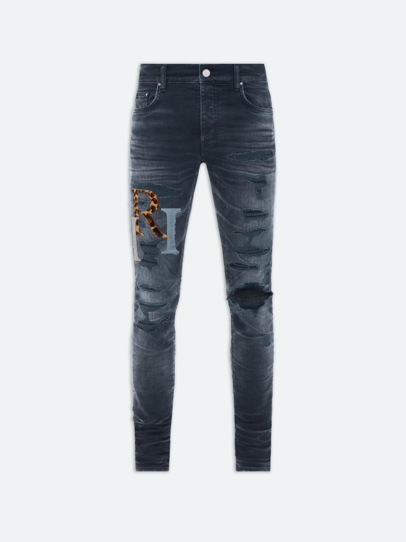 LEATHER STAGGERED LOGO JEAN - 1