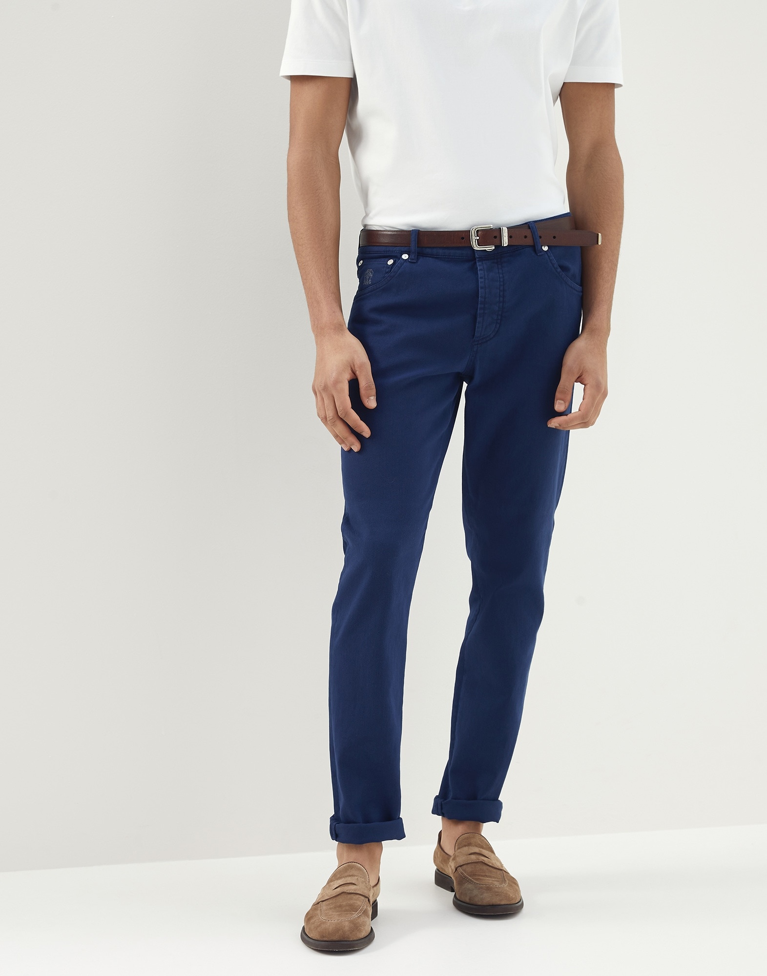 Lightweight dyed denim slim fit five-pocket trousers - 1