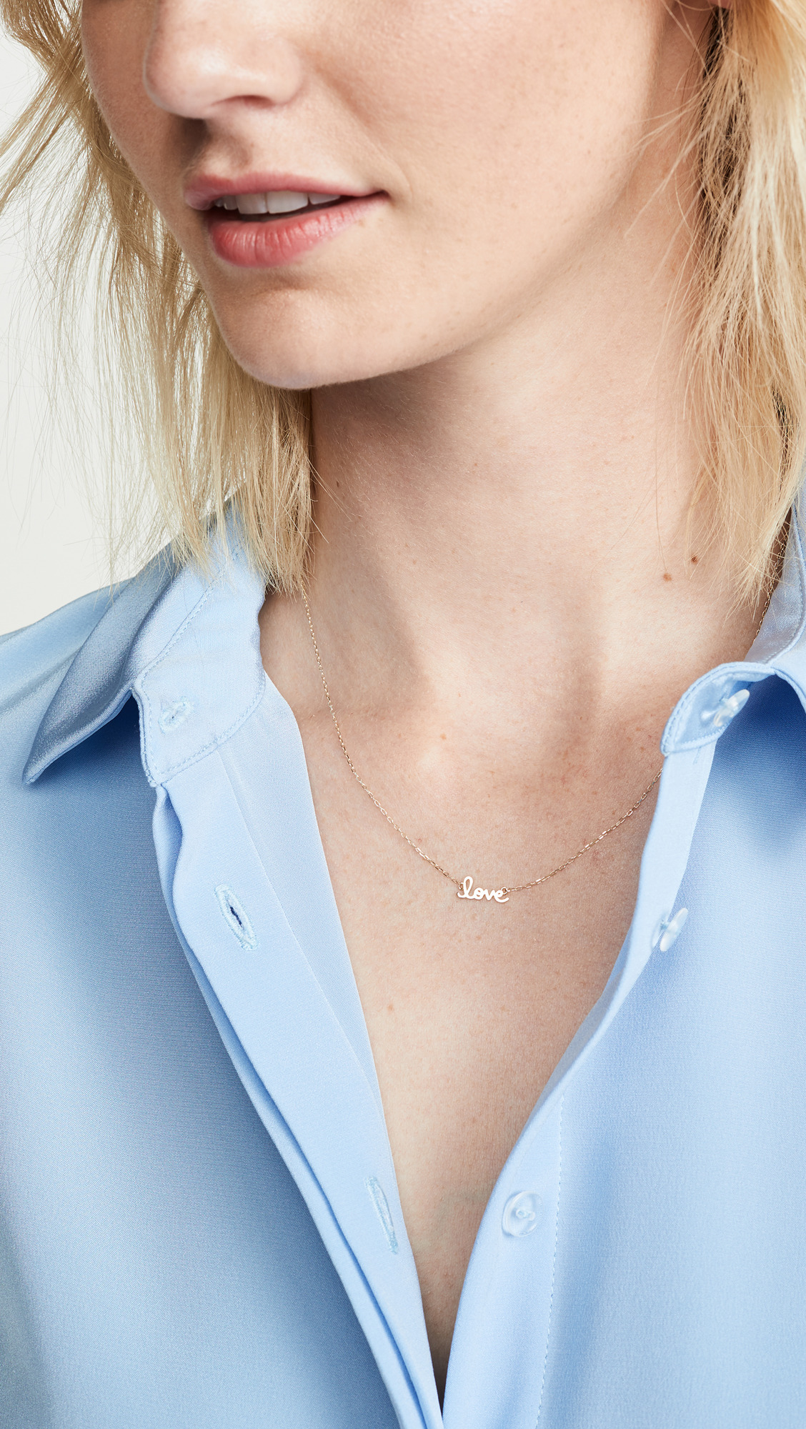 14k Gold Tiny Script Love Necklace - 2