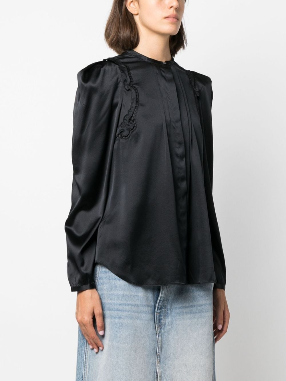 lace-detail pleated blouse - 3