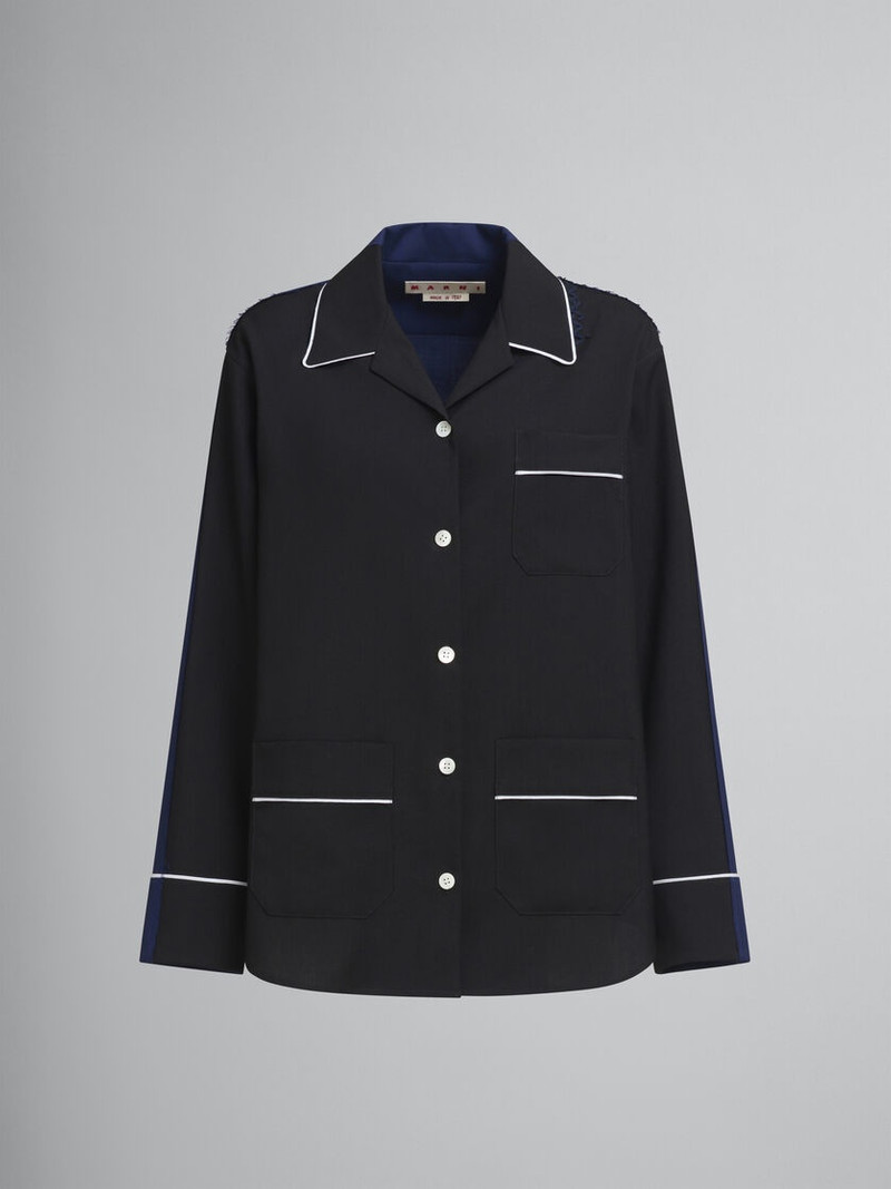 BLACK WOOL PYJAMA SHIRT WITH CONTRASTING BACK 1