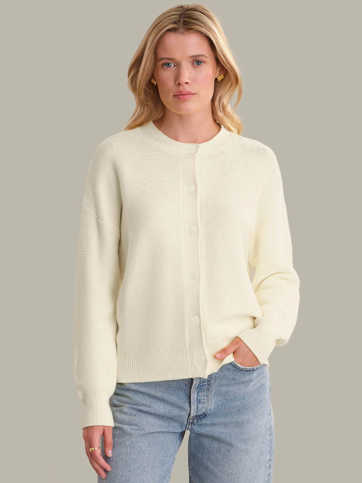 Emy: Crewneck Cotton Cardigan - 1