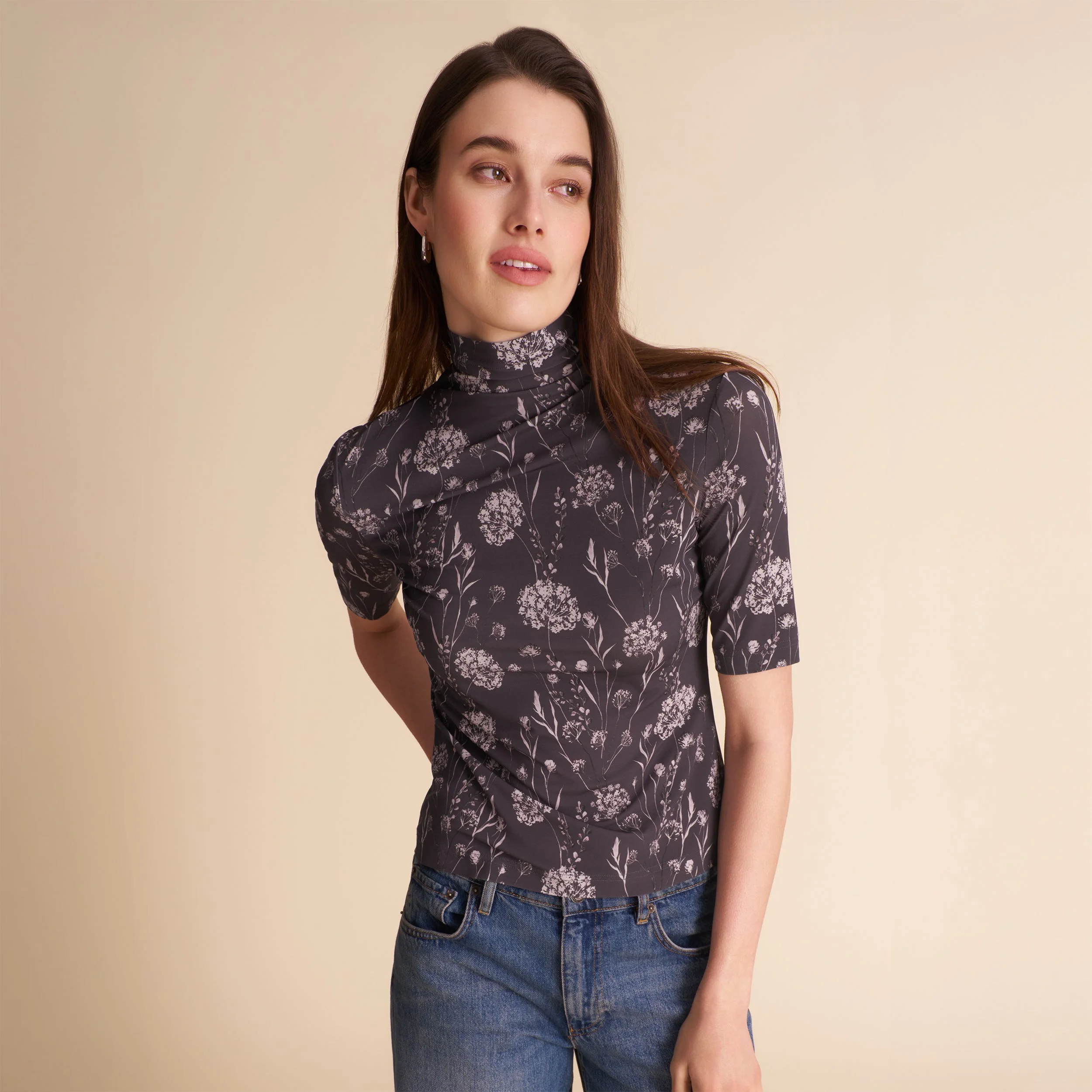 Jax Turtleneck Top - Light Printed Jersey - 1
