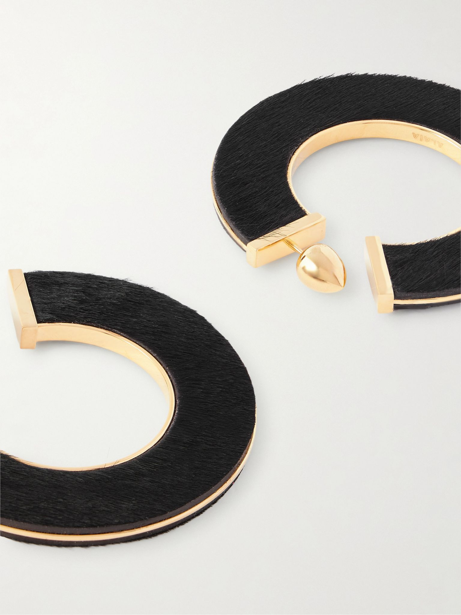 Gold-tone calf hair hoop earrings Dark brown - 3
