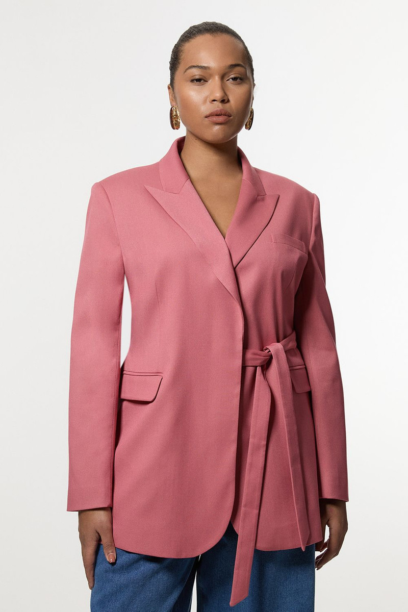 Plus Size Soft Tie Back Detail Tailored Single Breasted Blazer 1