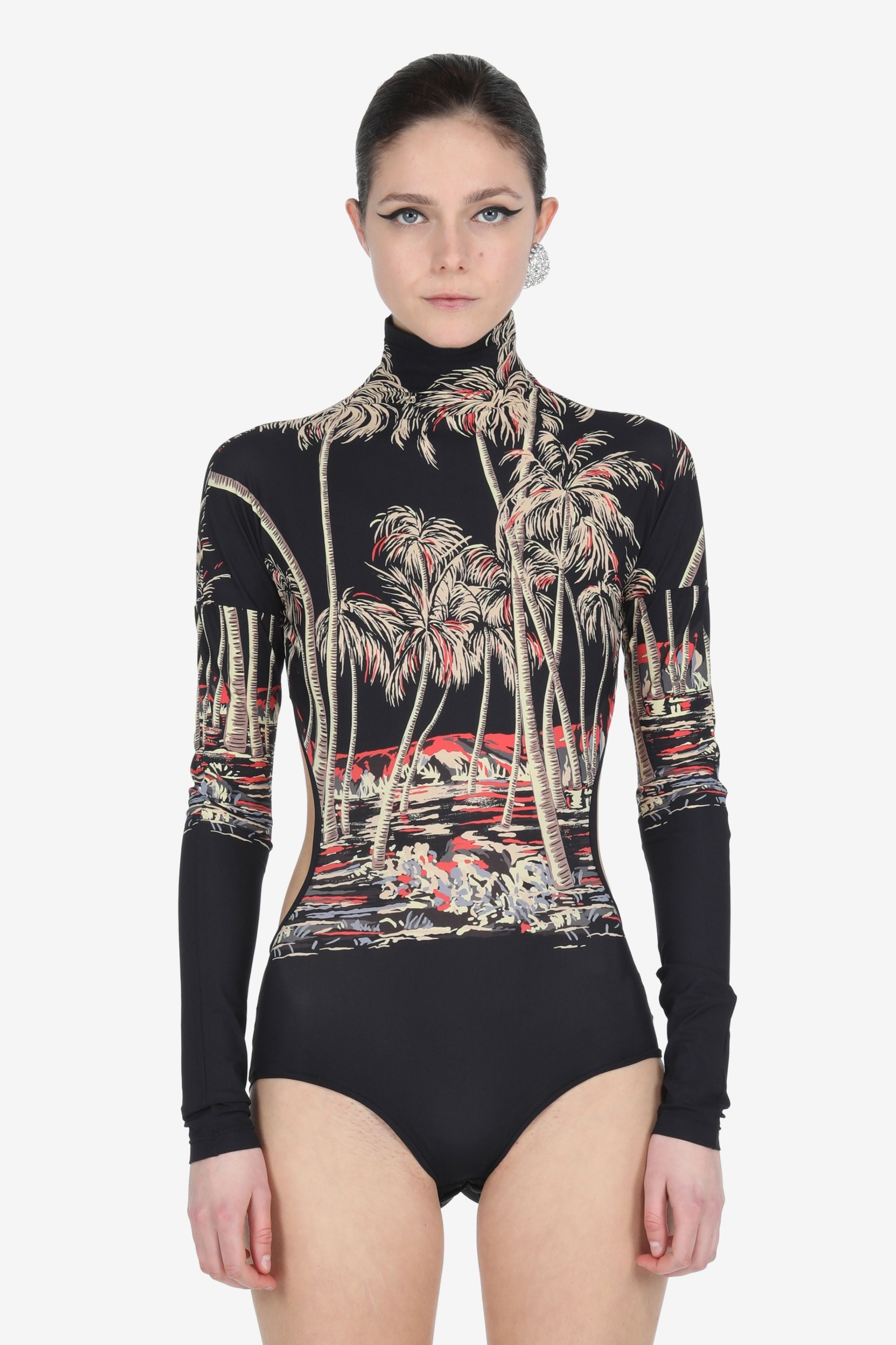 PALM TREE-PRINT BACKLESS BODYSUIT - 1