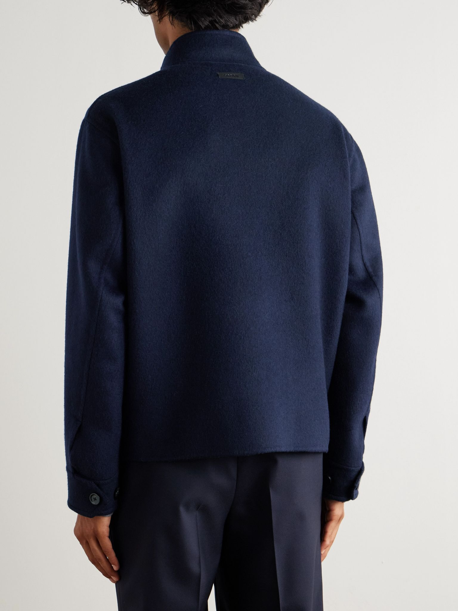 Brushed Wool and Cashmere-Blend Bomber Jacket Navy - 4