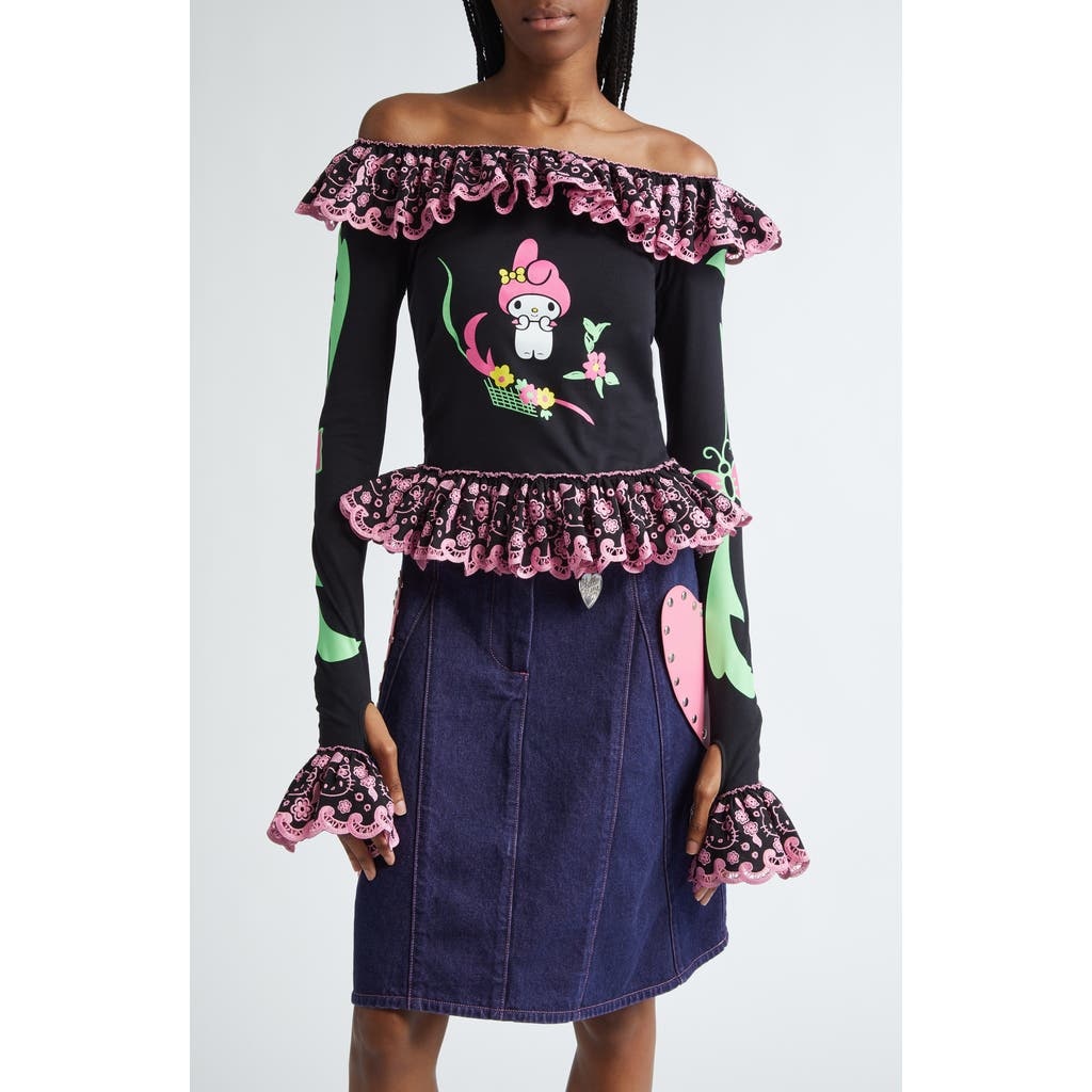 Chopova Lowena x Sanrio Rivals Long Sleeve Jersey Top in Black at Nordstrom - 1
