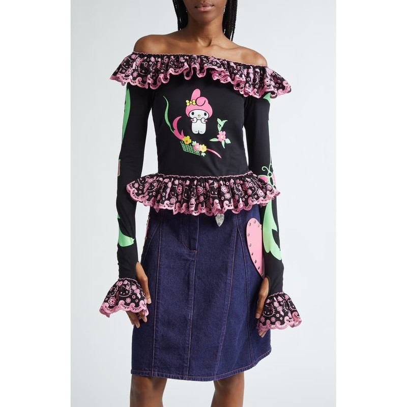 Chopova Lowena x Sanrio Rivals Long Sleeve Jersey Top in Black at Nordstrom 1