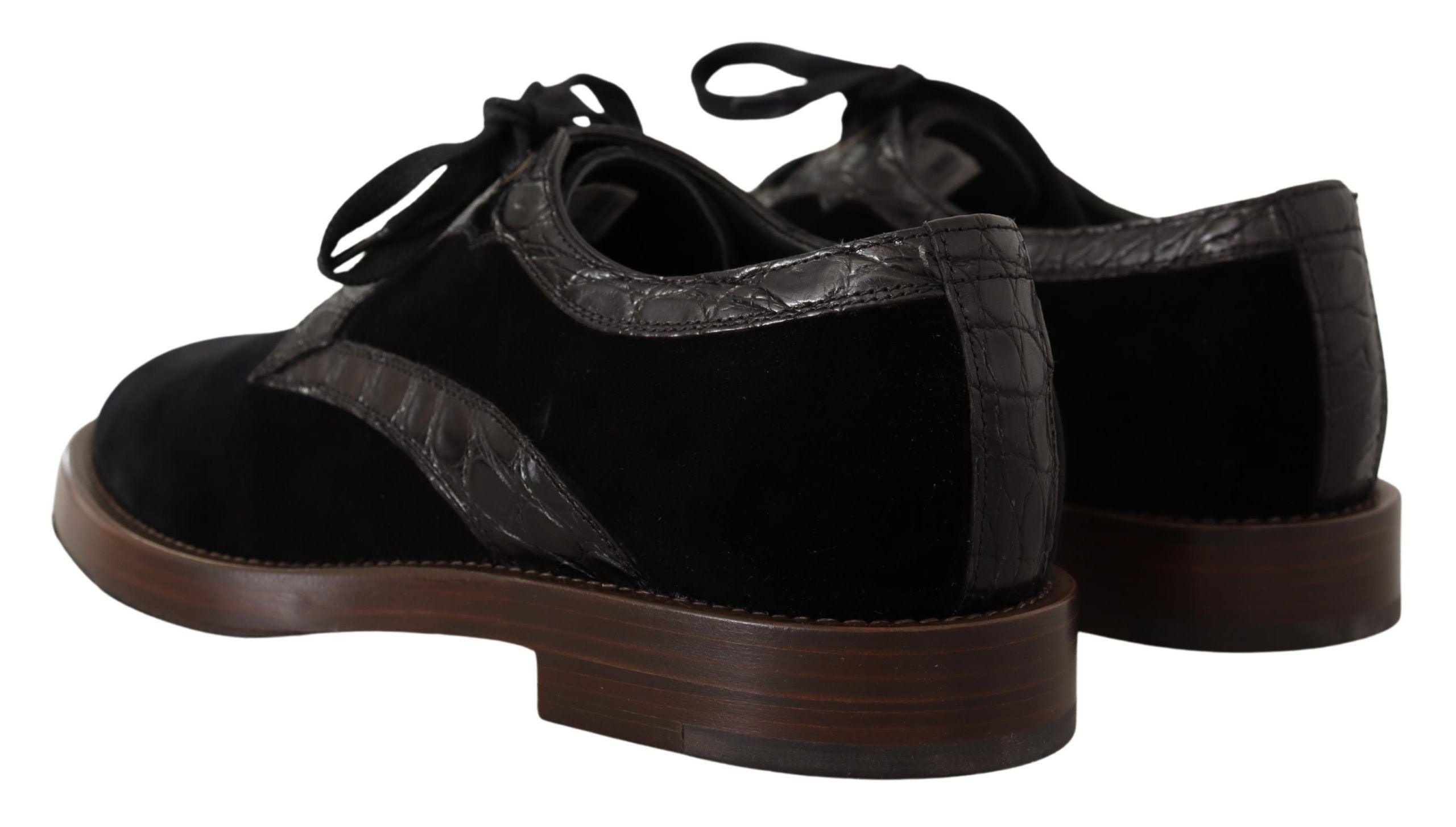 Dolce & Gabbana Black Velvet Exotic Leather Shoes - 3