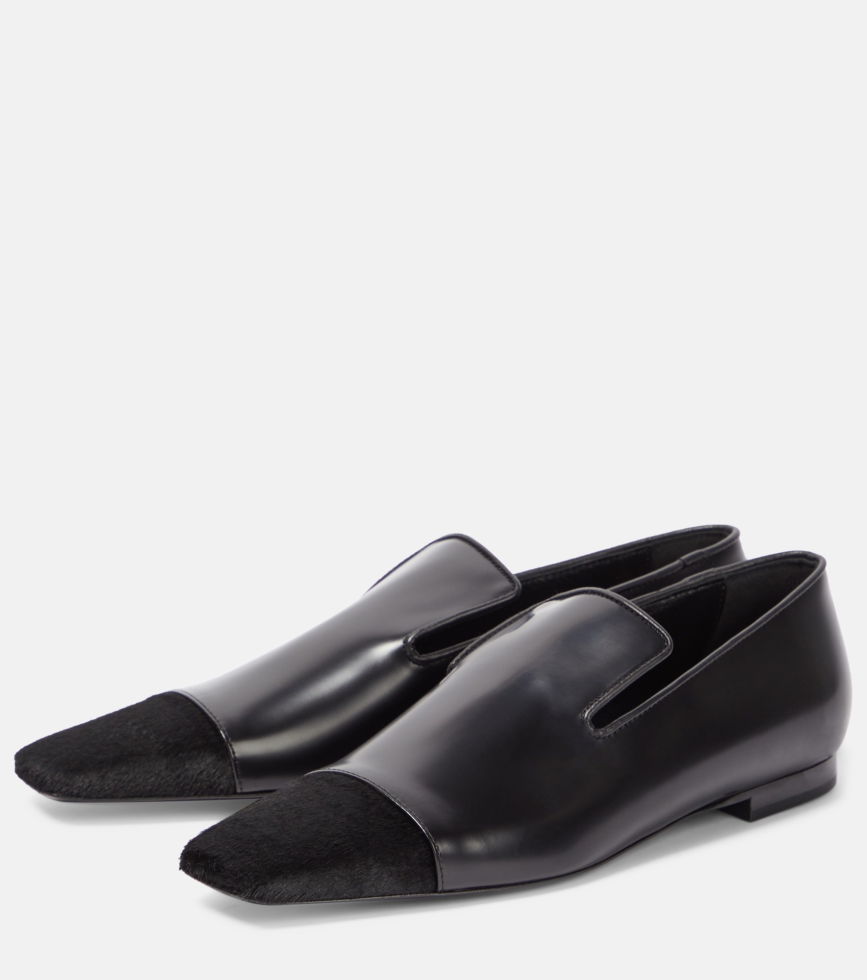 Leather and calf hair loafers - 5