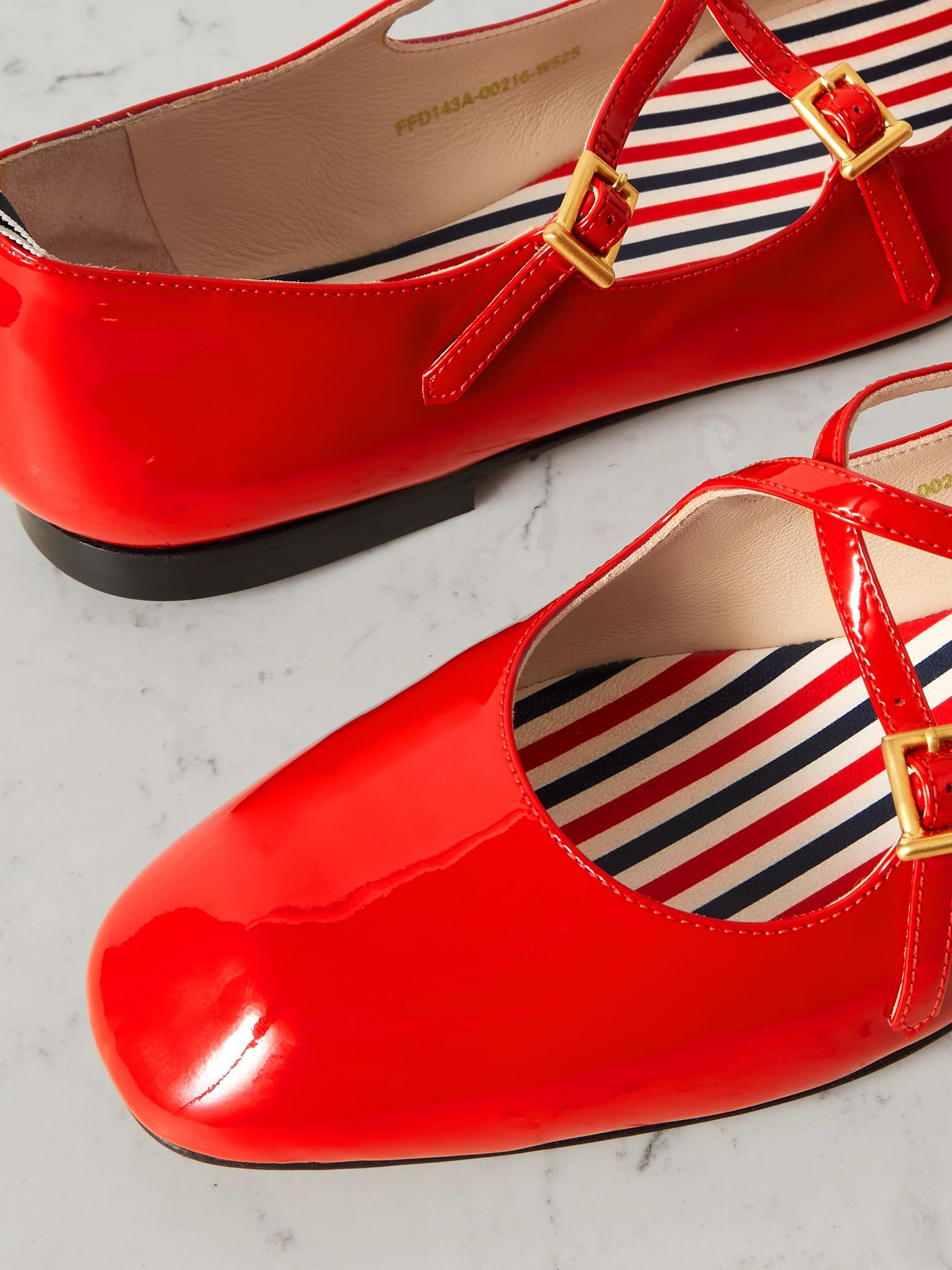 Grosgrain-trimmed patent-leather ballet flats Red - 4