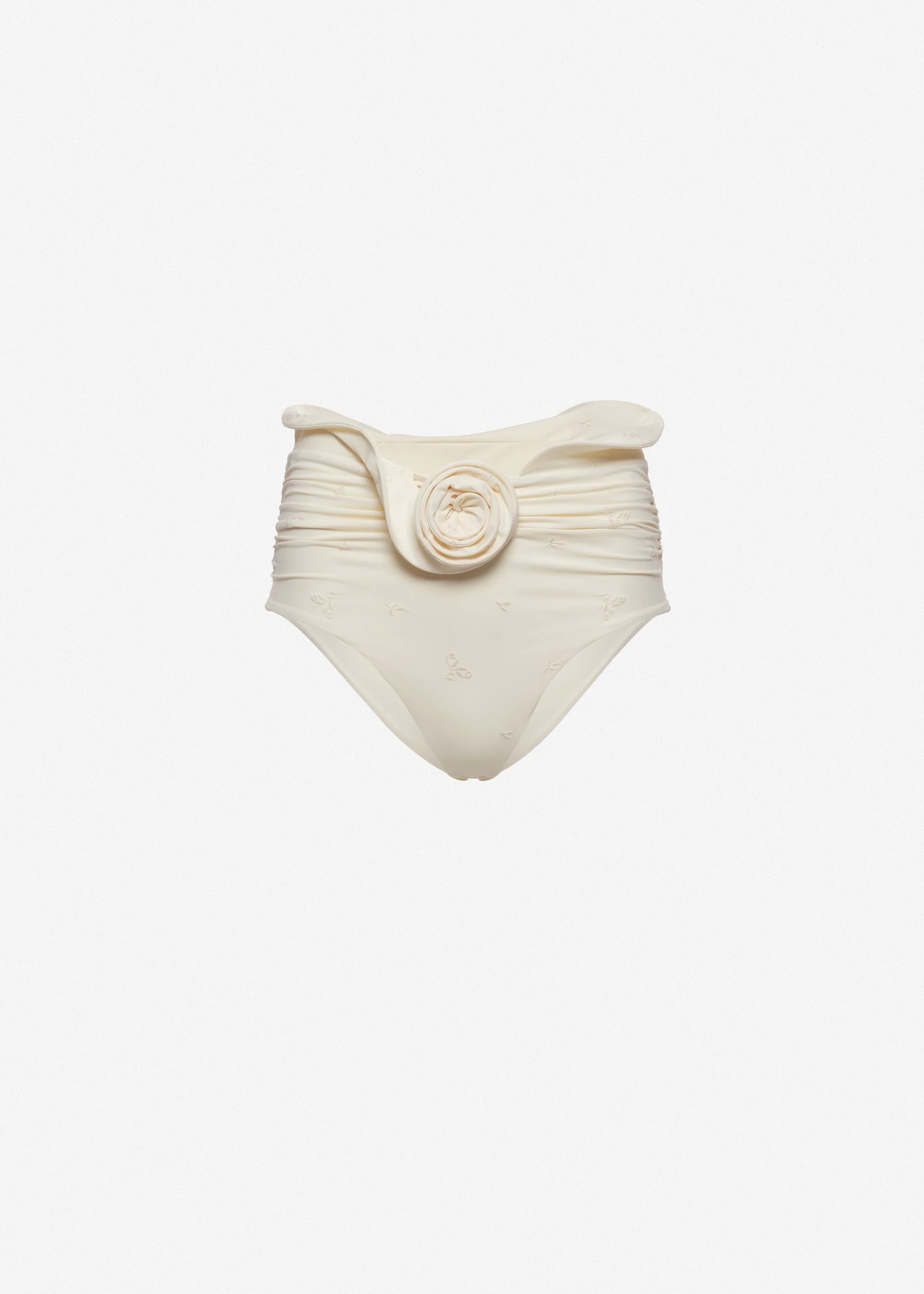Sculpted waist swim bottom in cream with embroidered roses - 1