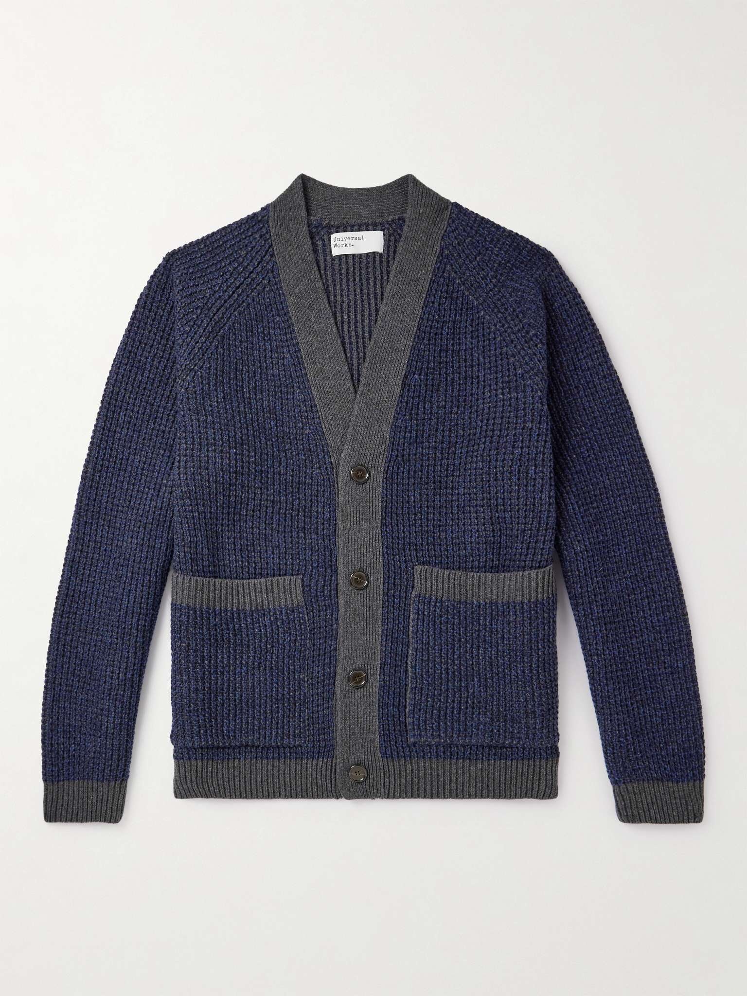 Two-Tone Ribbed Wool-Blend Cardigan - 1