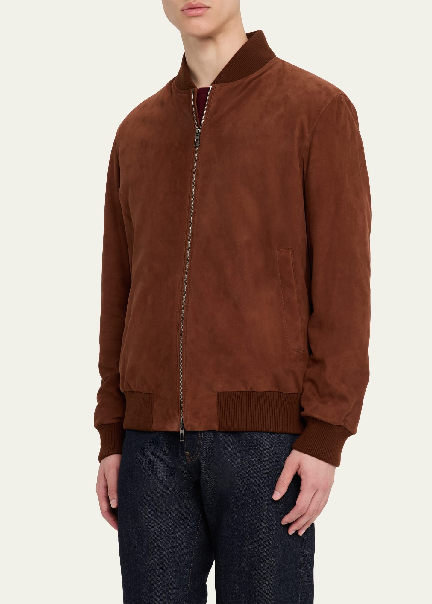 Men's Suede Full-Zip Bomber Jacket - 4