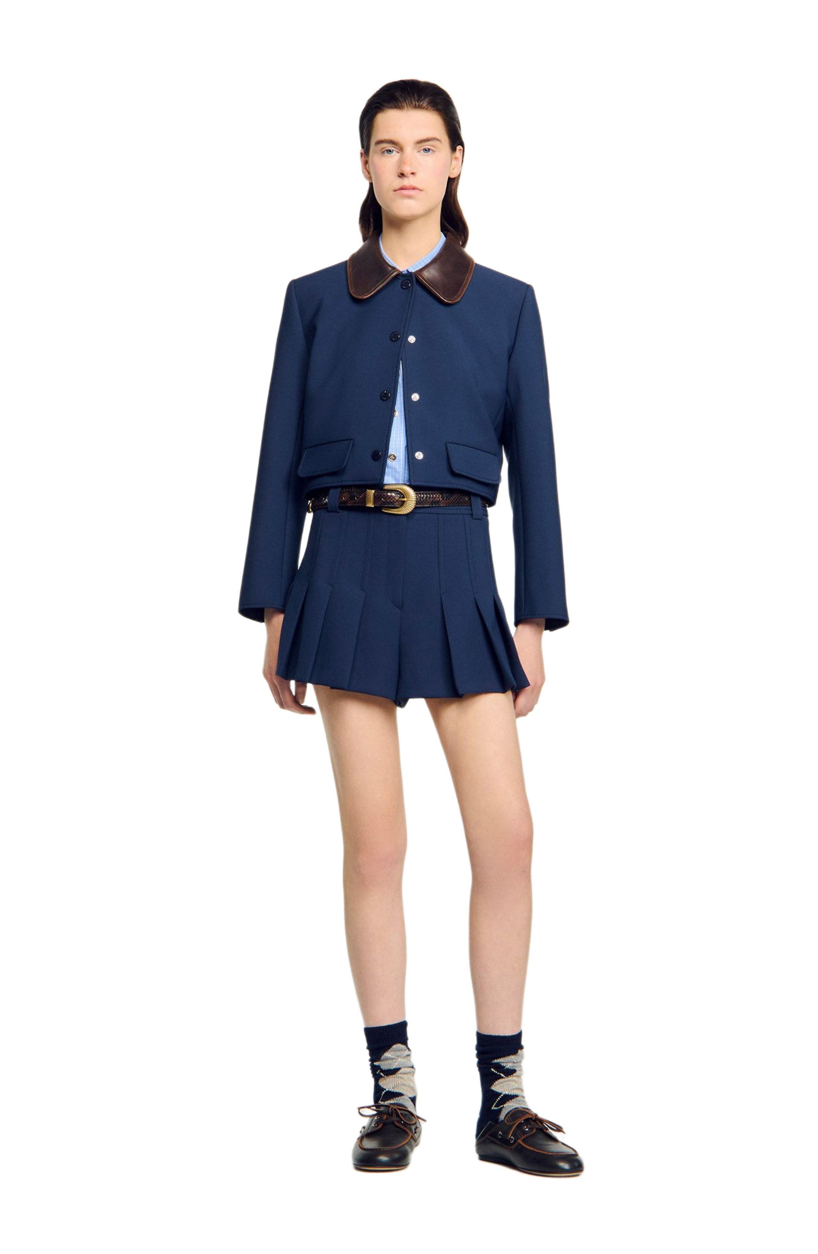 SANDRO Tailored pleated shorts in Navy Blue at Nordstrom - 6