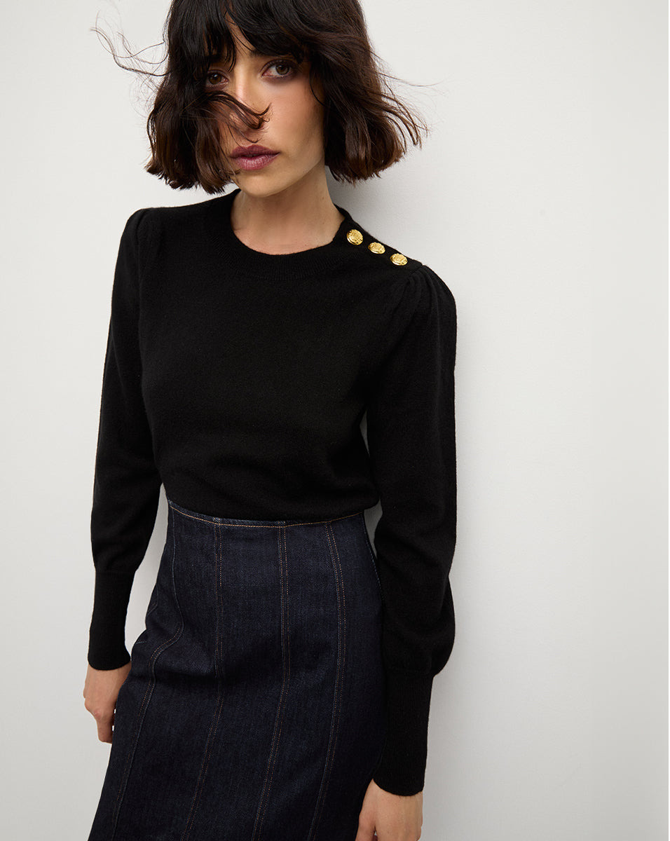NELIA CASHMERE PULLOVER | BUTTON ACCENT - 2