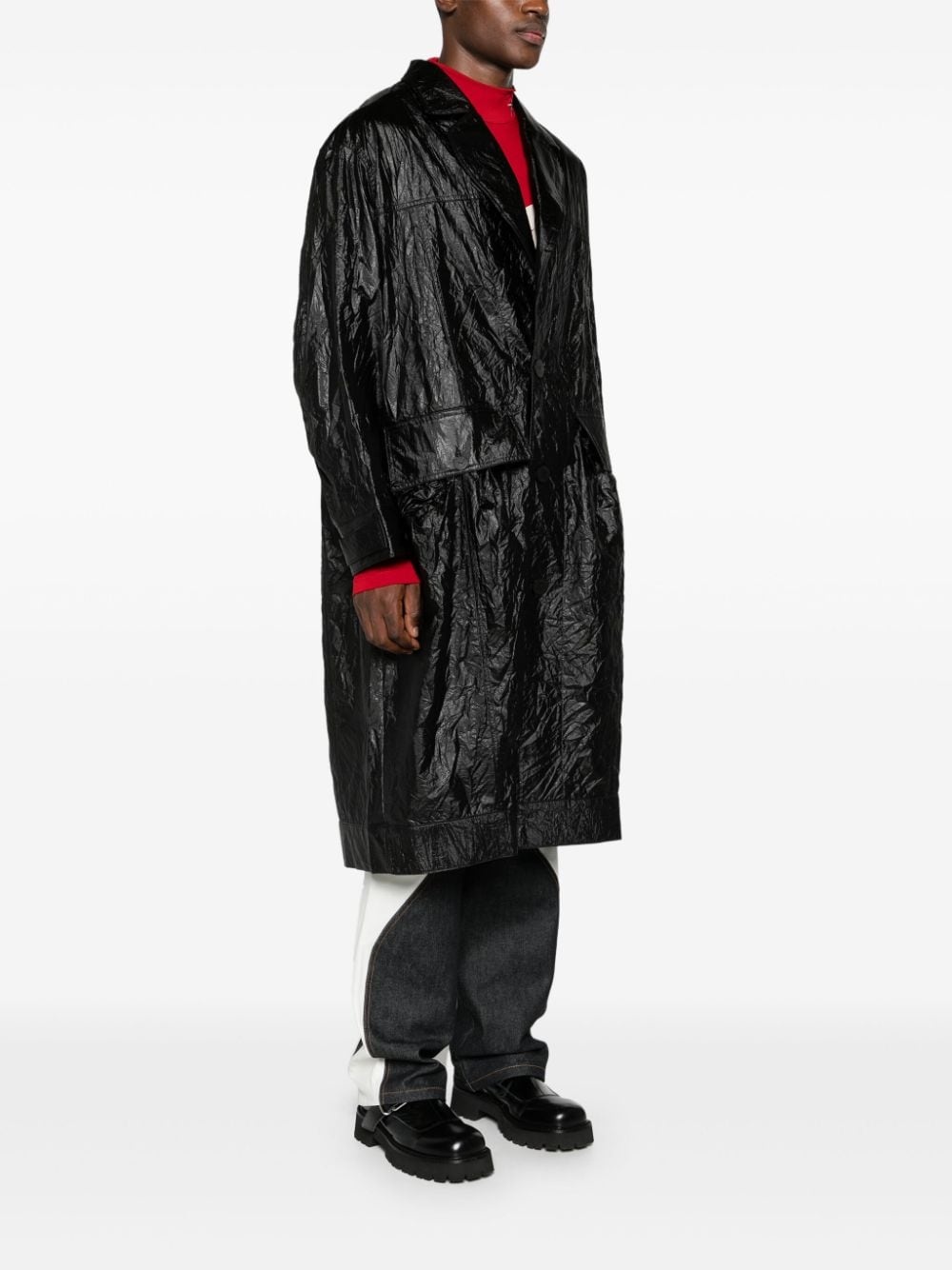 crinkled single-breasted trench coat - 3