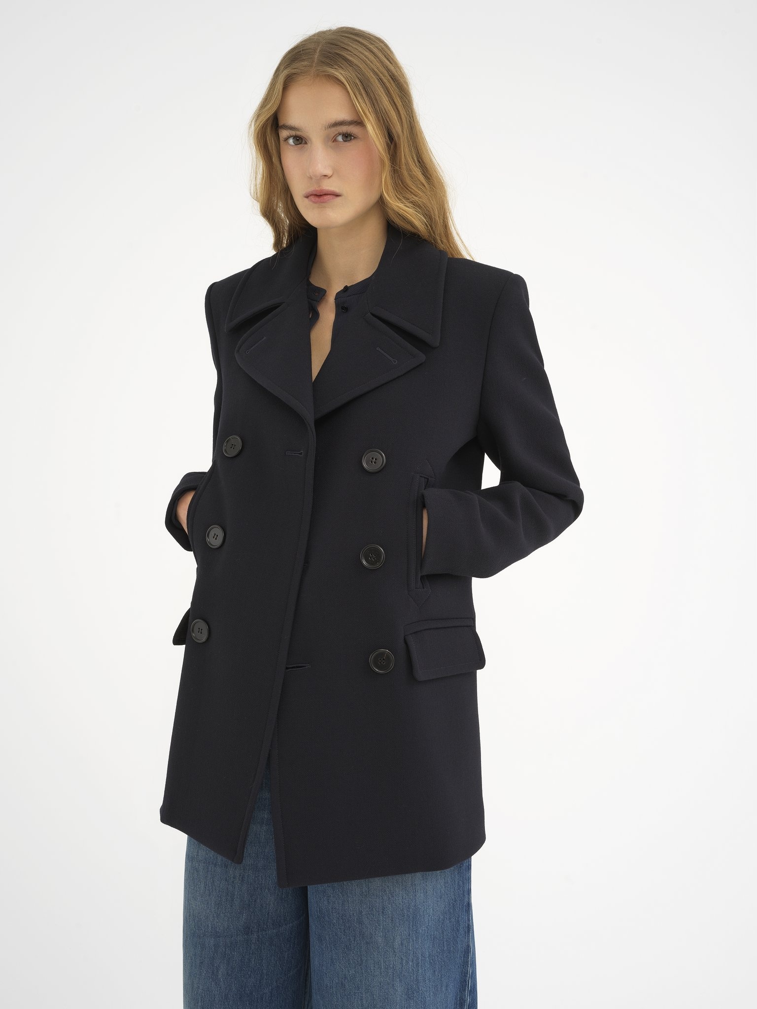 PEA COAT IN DOUBLE WOOL CRÊPE - 4