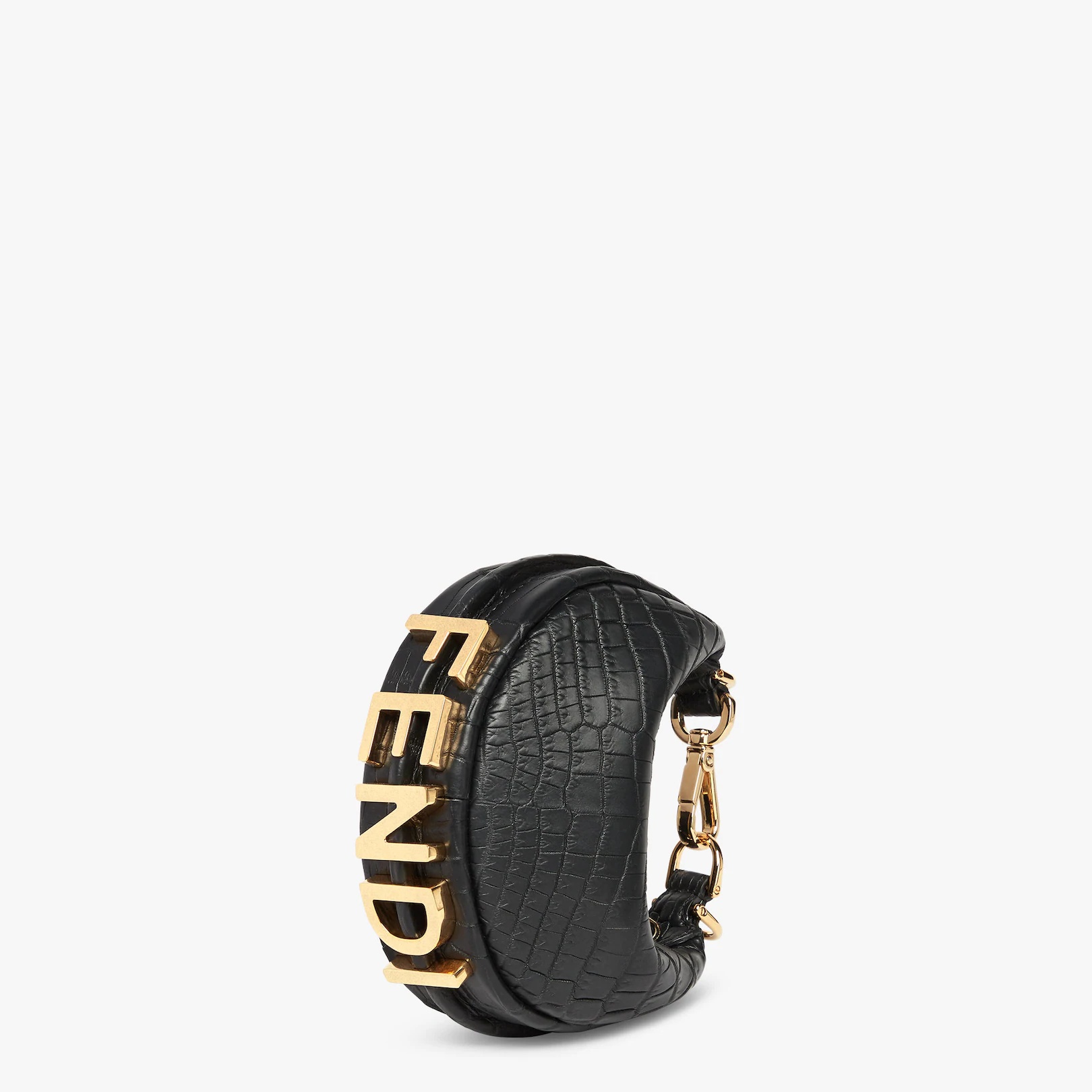 Nano Fendigraphy Hobo bag with zip fastening, embellished with vintage gold metal FENDI lettering. T - 2