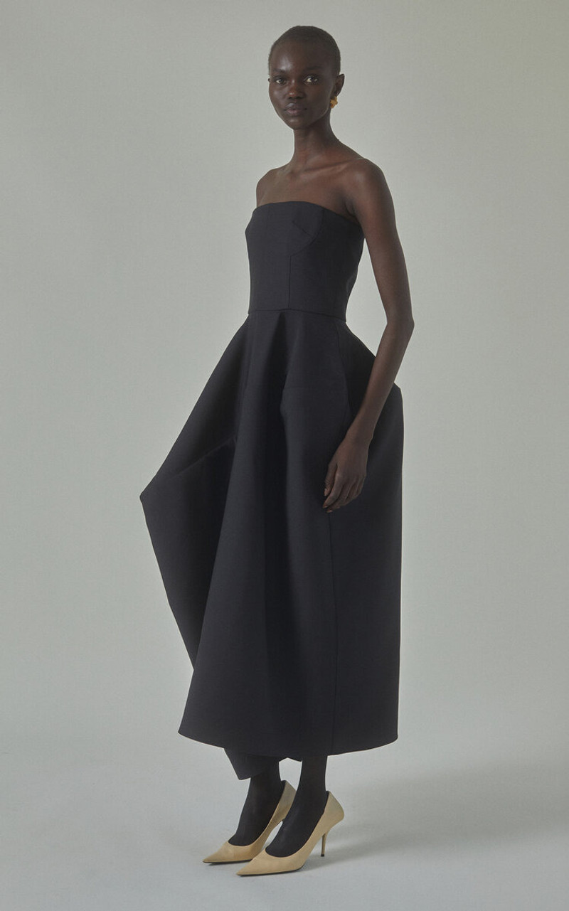 HEIRLOME Karla Voluminous Silk-Wool Strapless Dress blue outlook