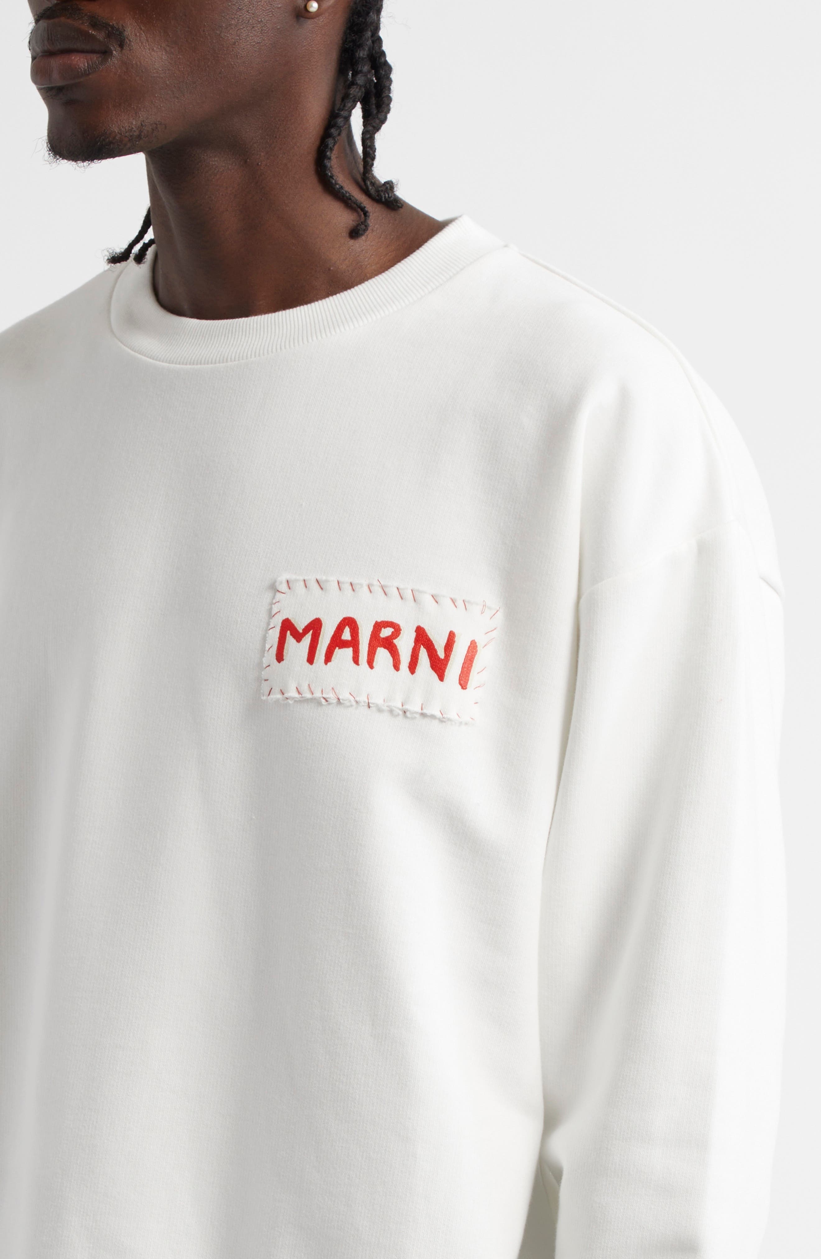 Marni Embroidered Logo Patch Sweatshirt in Natural White at Nordstrom - 4