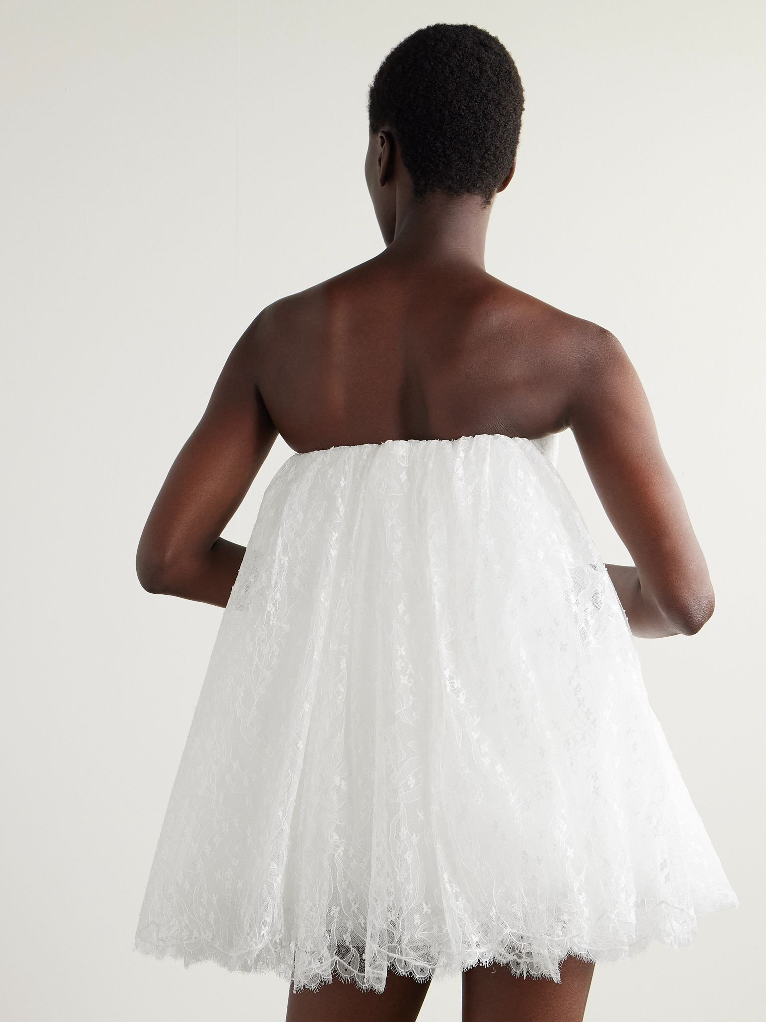 Cape-effect strapless lace mini dress White - 3