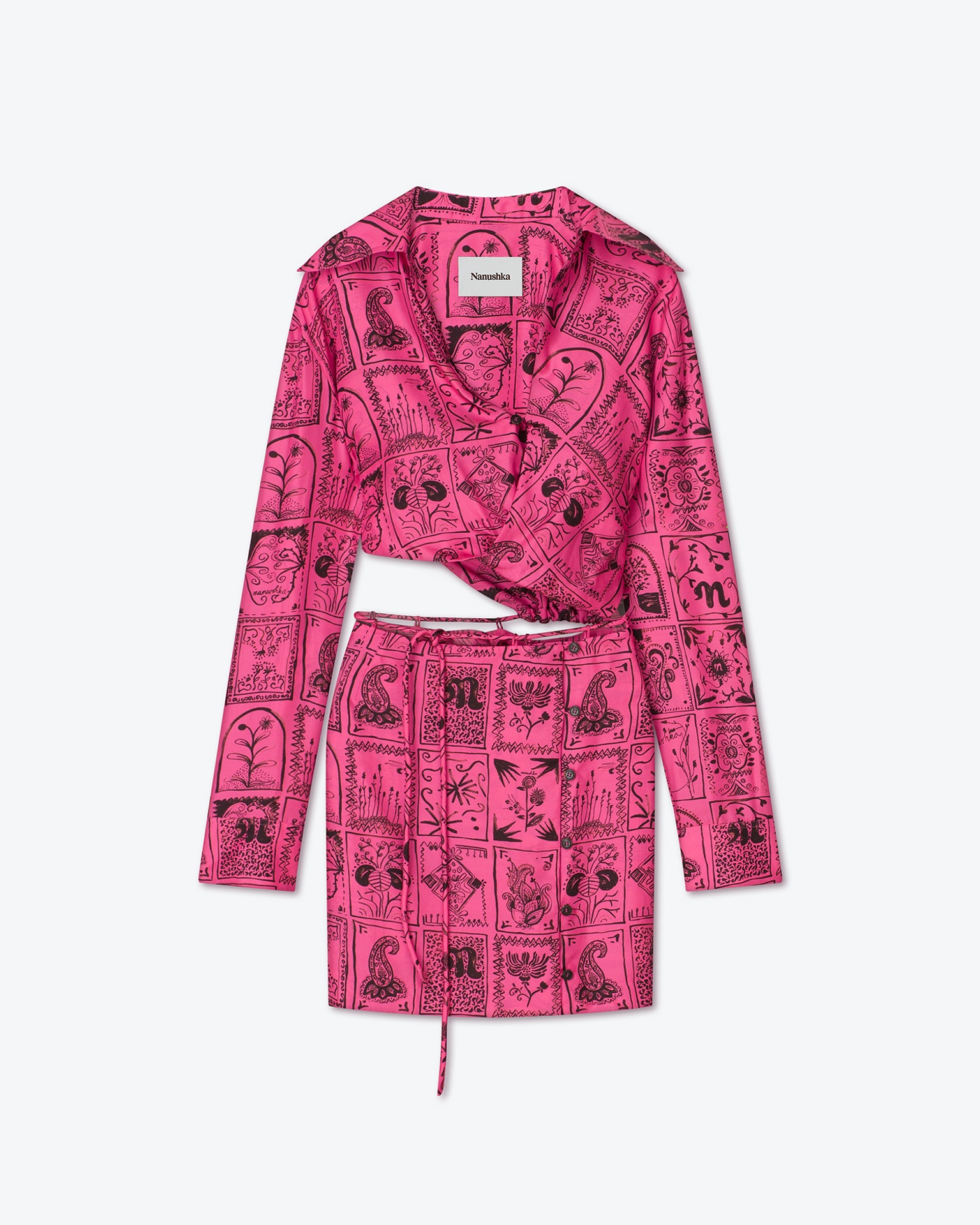 TERRI - Printed silk-twill dress - Pink - 1
