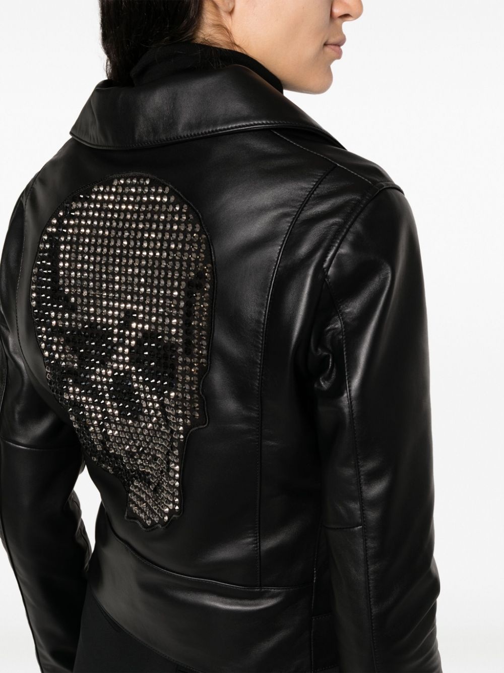 crystal-embellished leather biker jacket - 5